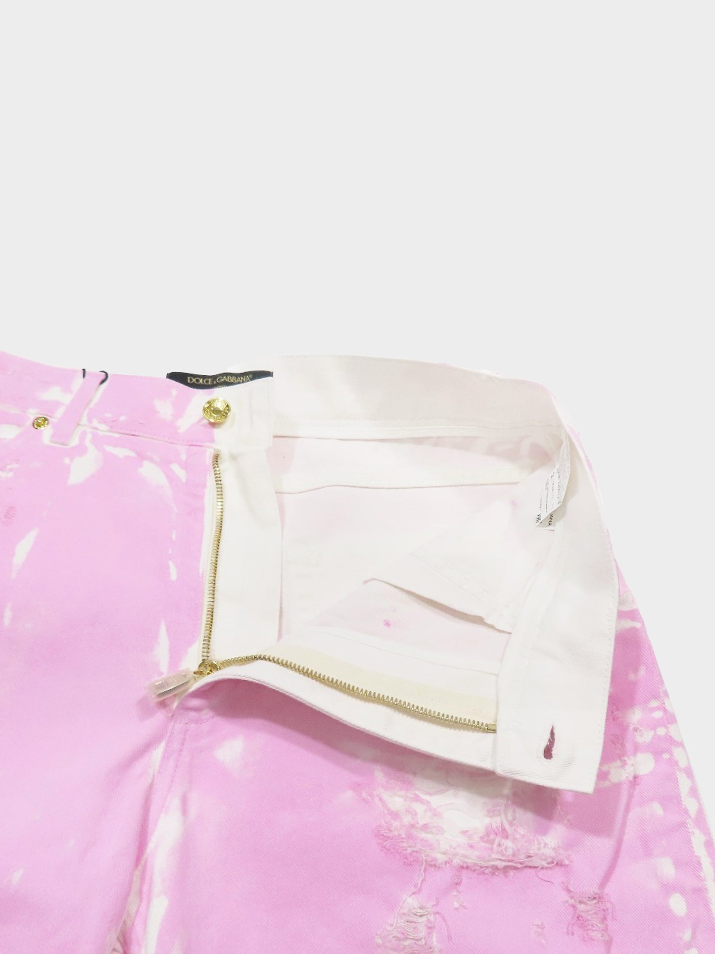 Dolce and Gabbana 2010s Pink Dyed Denim Distressed Pants