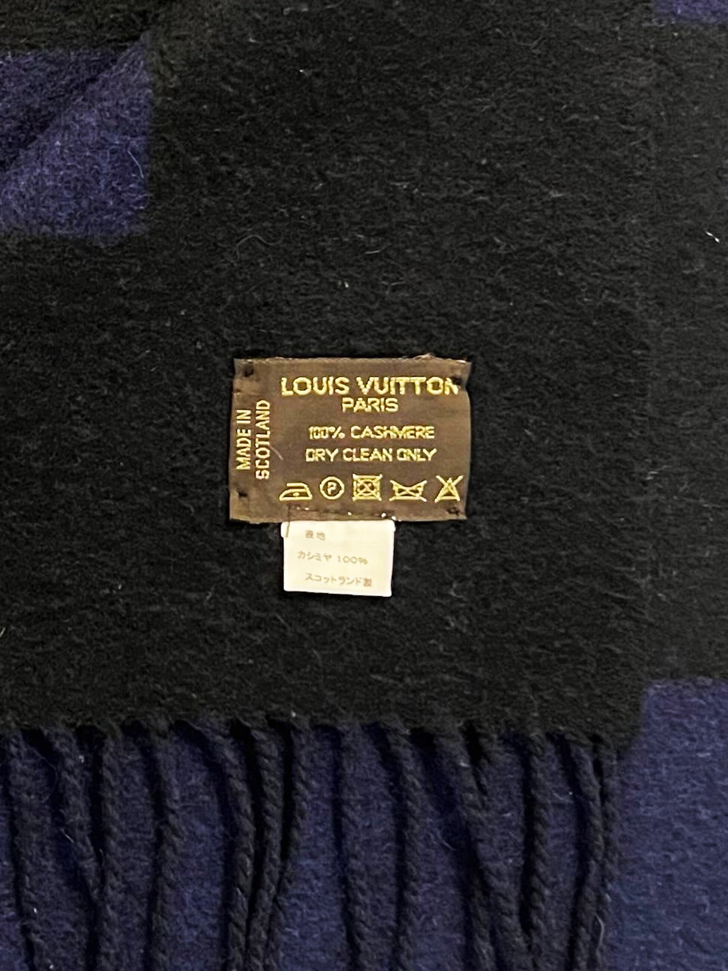 Louis Vuitton Early 2020s Reversible Navy Cashmere Fringed Scarf
