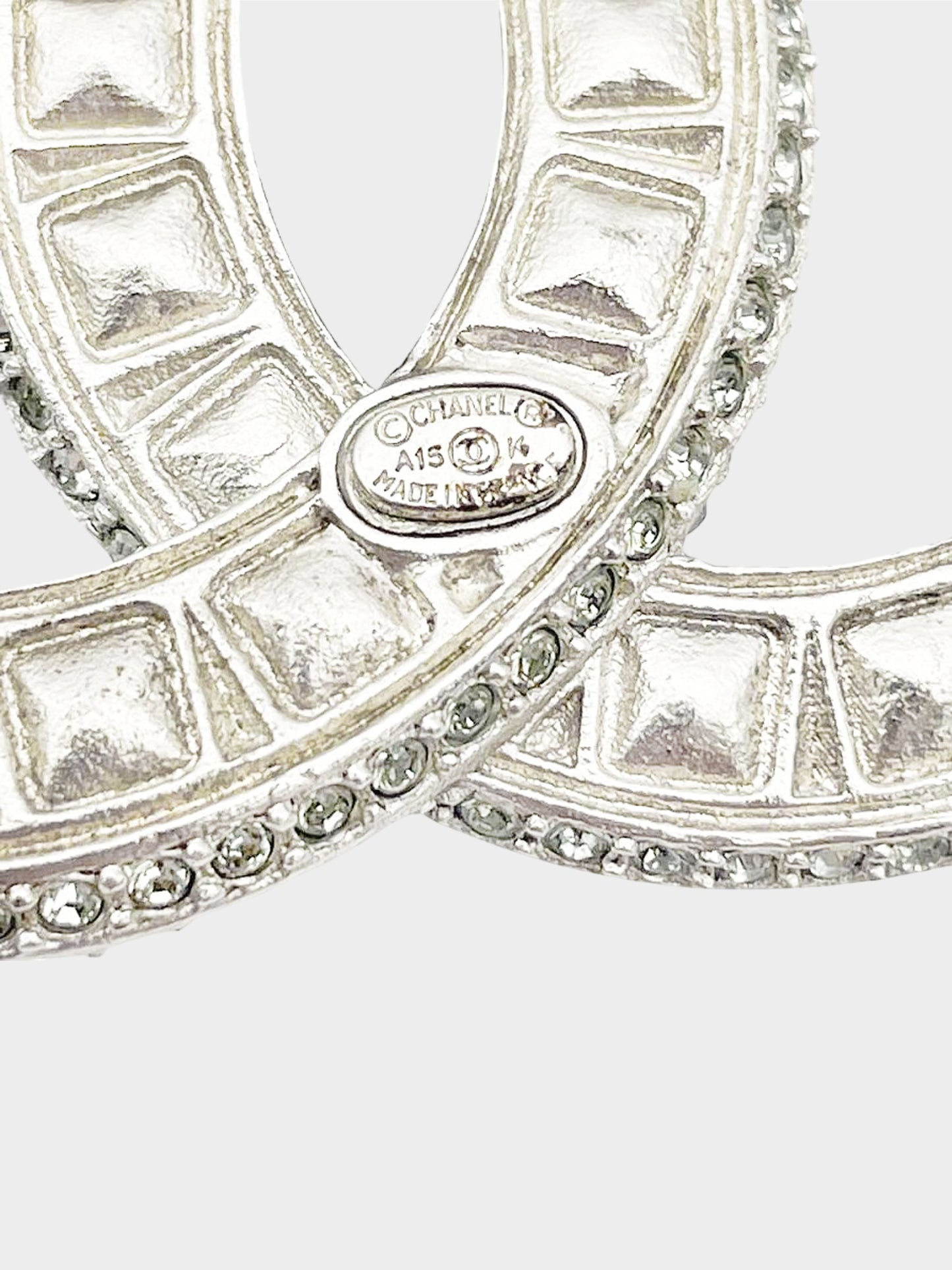 Chanel 2015 Silver and Black Rhinestone CC Brooch