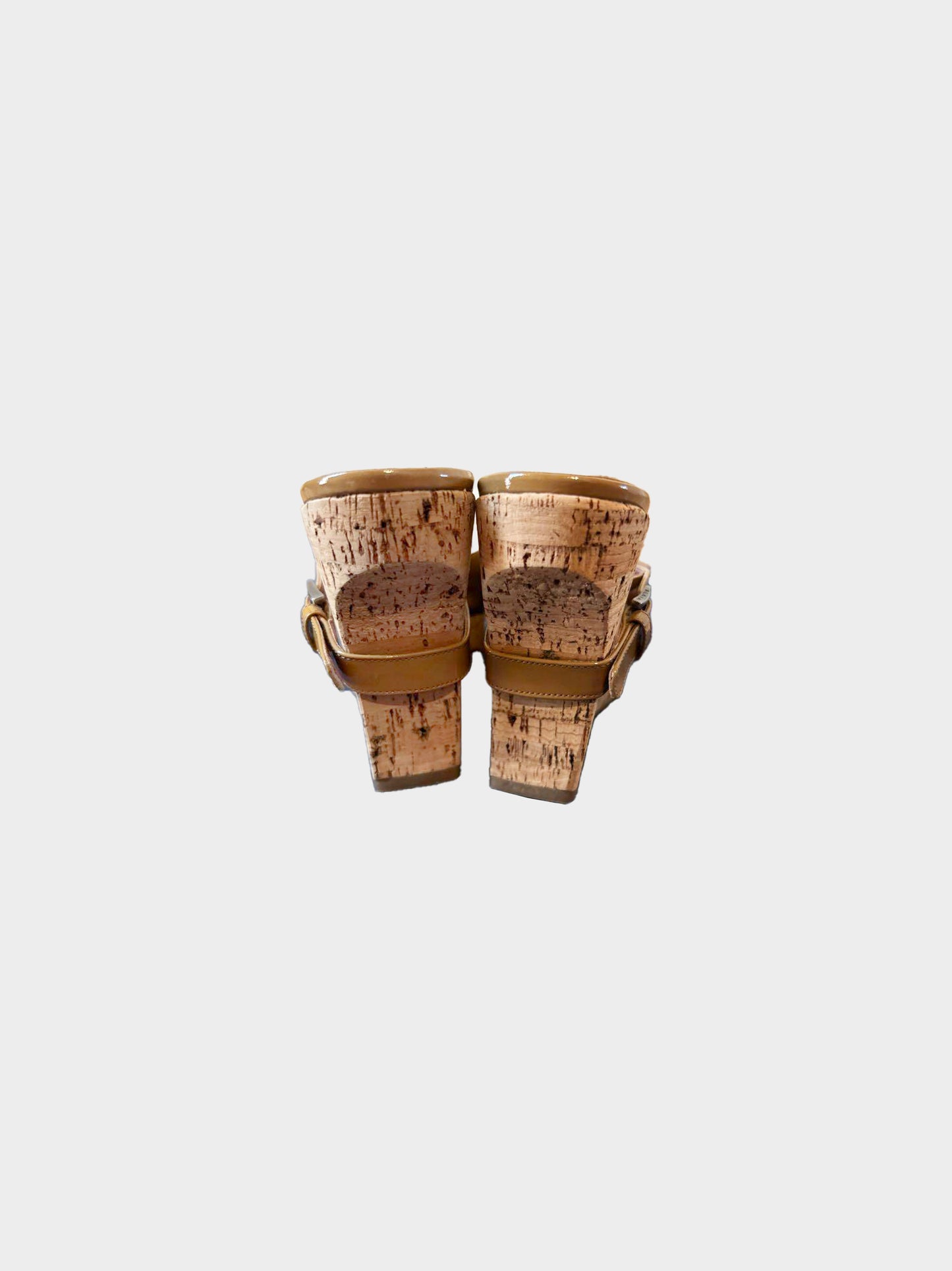 Azzedine Alaïa 2000s Beige Patent Leather Cork Wedge Sandals