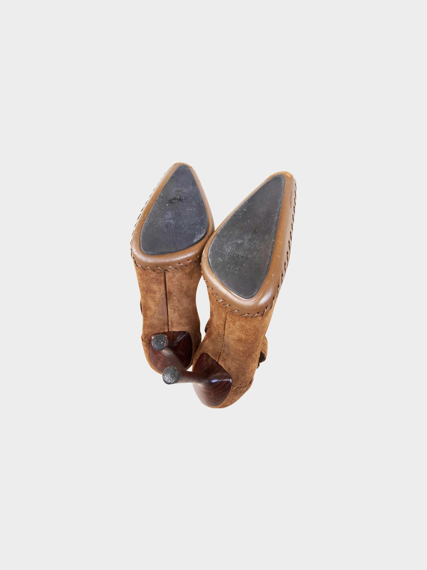 Gucci by Tom Ford Early 2000s Brown Suede Whipstitch D’Orsay Heels