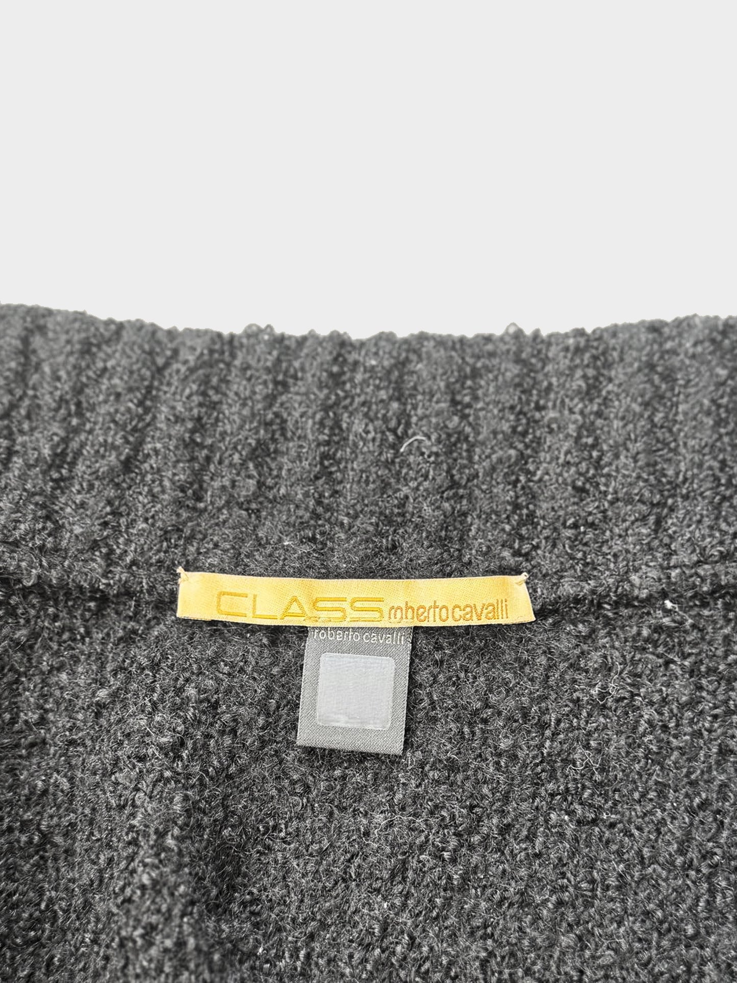 Roberto Cavalli 2000s Just Cavalli Black Knitted Jacket with Feather Fringes