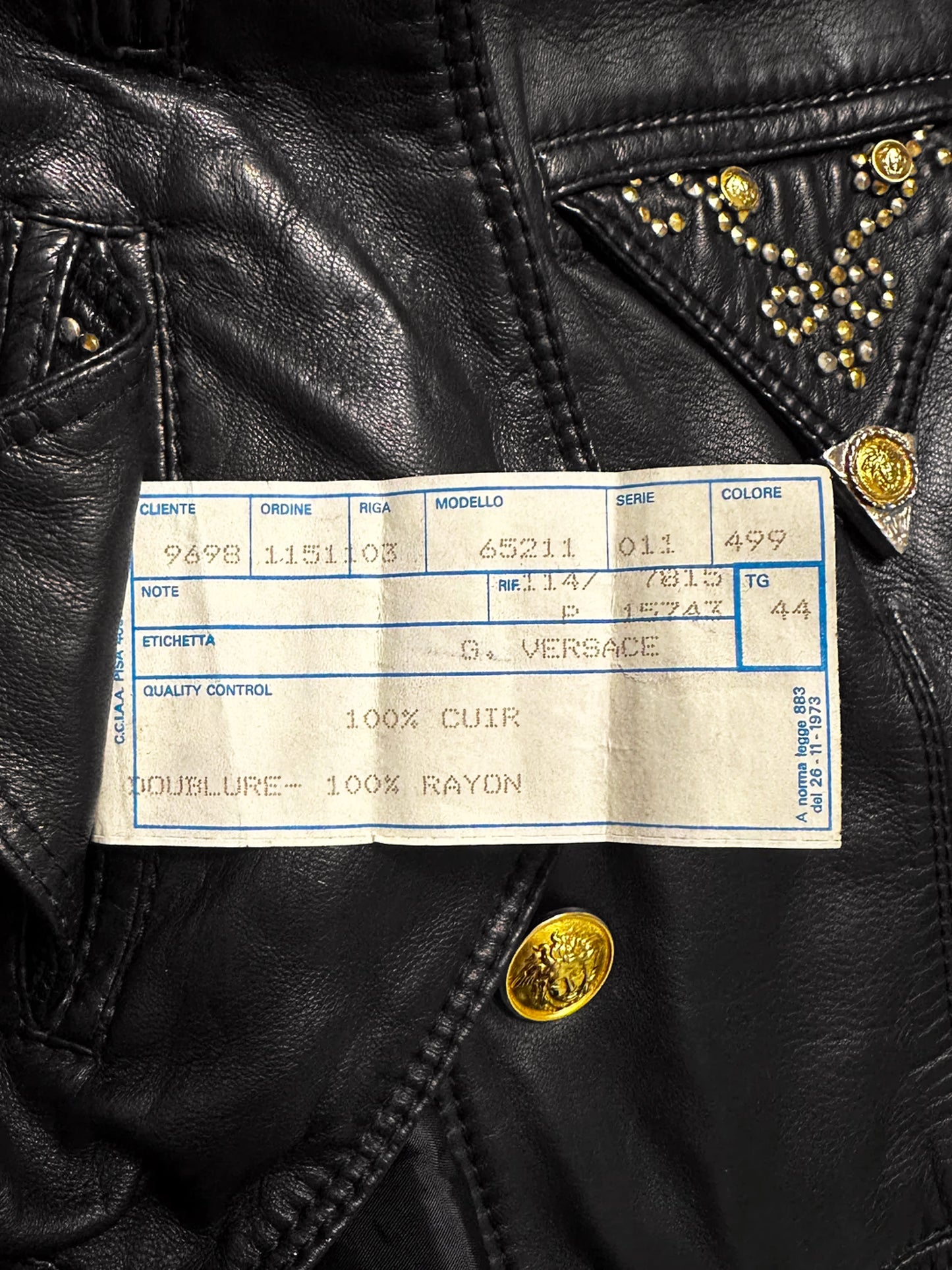 Gianni Versace FW 1992 Black Leather Vest with Metal Studs