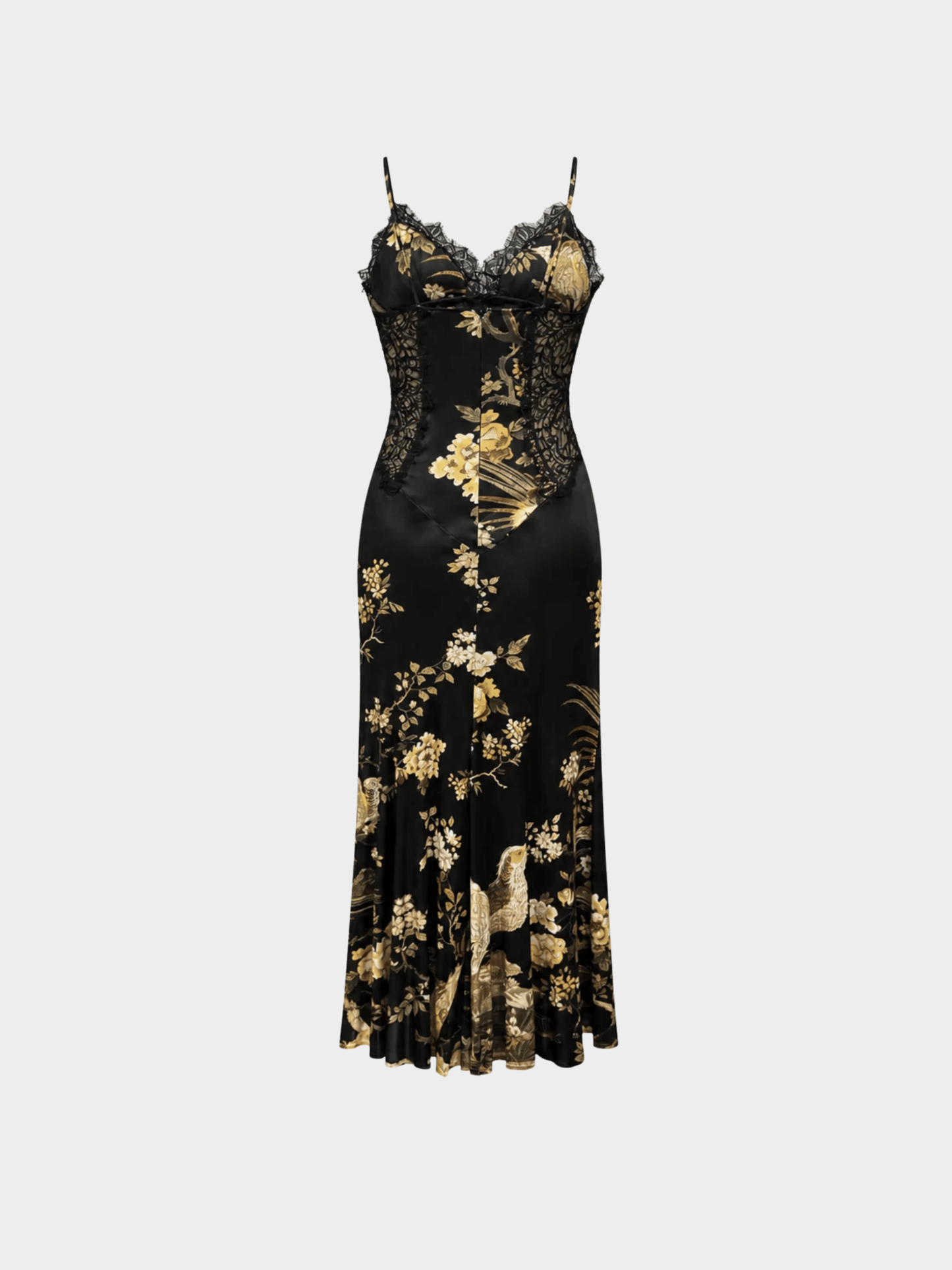 Roberto Cavalli FW 2006 Black Bird Print Jersey and Lace Dress