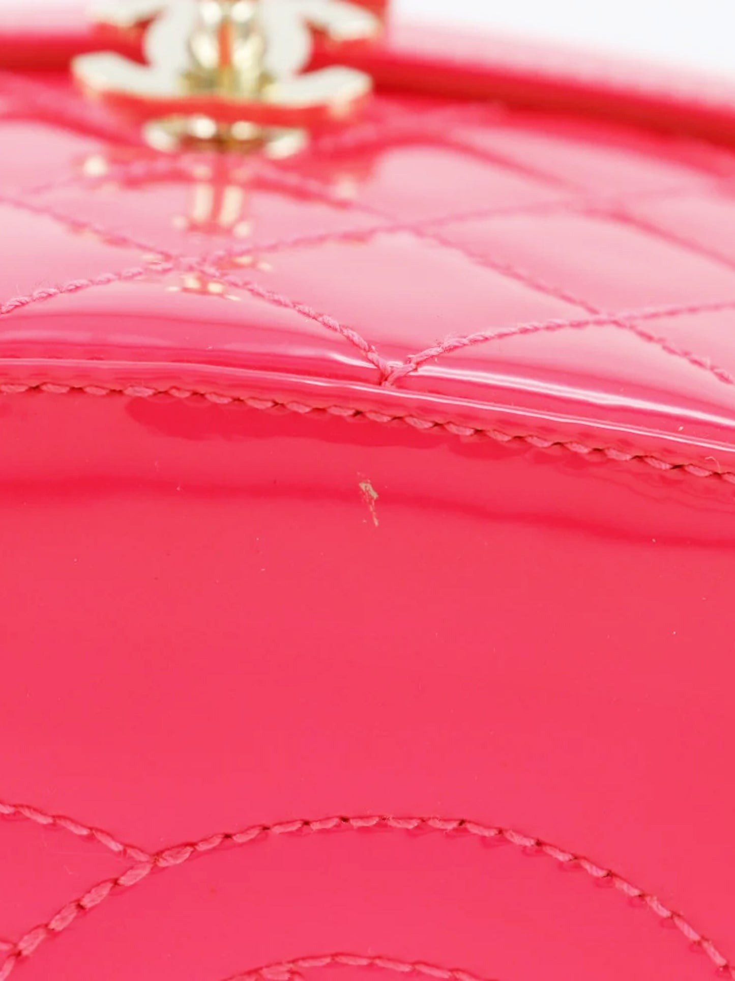 Chanel 2016 Pink Patent Leather Quilted Minaudiere Vanity Case