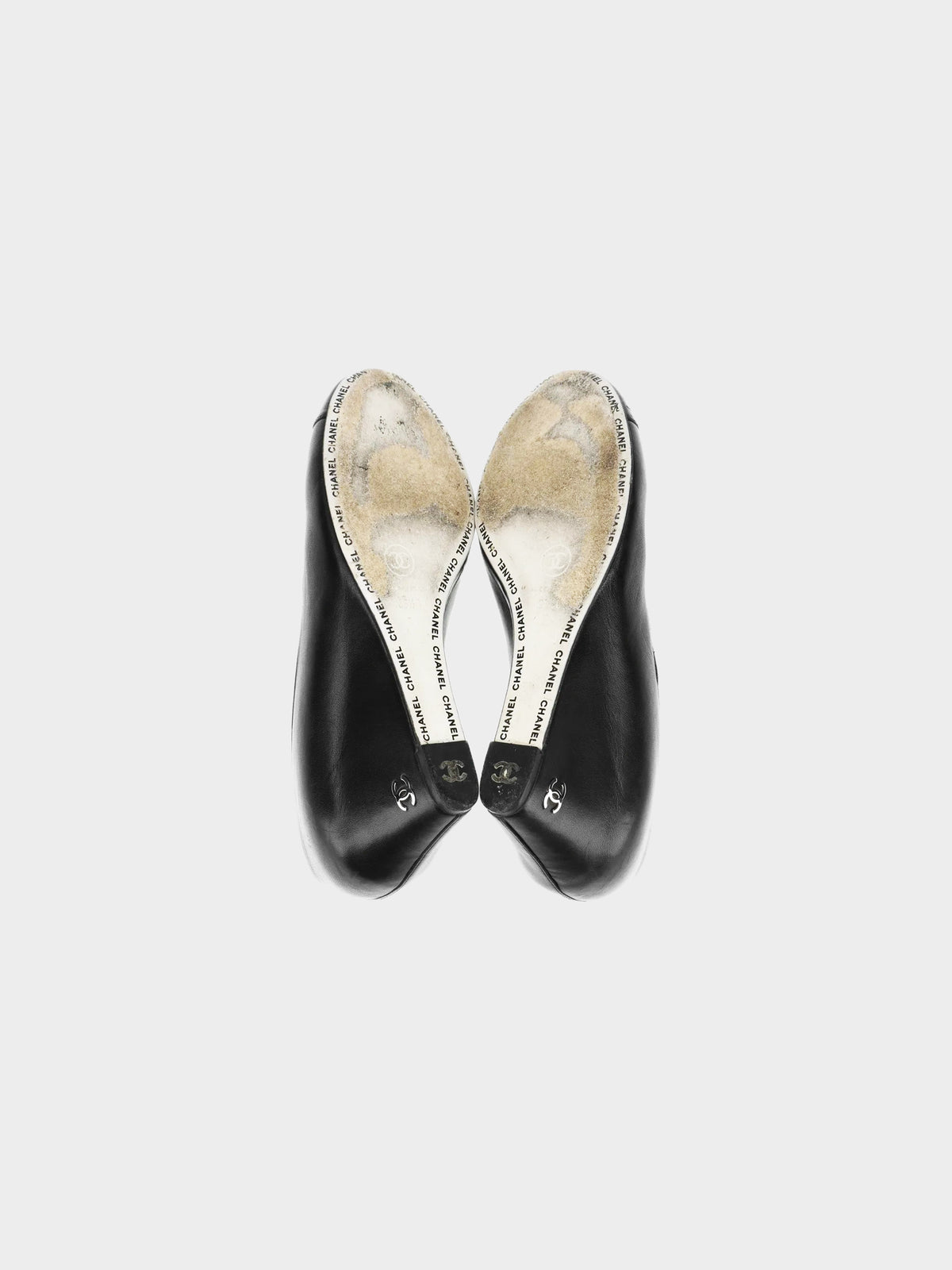 Chanel 2011 Black Lambskin Leather CC Wedge Pumps