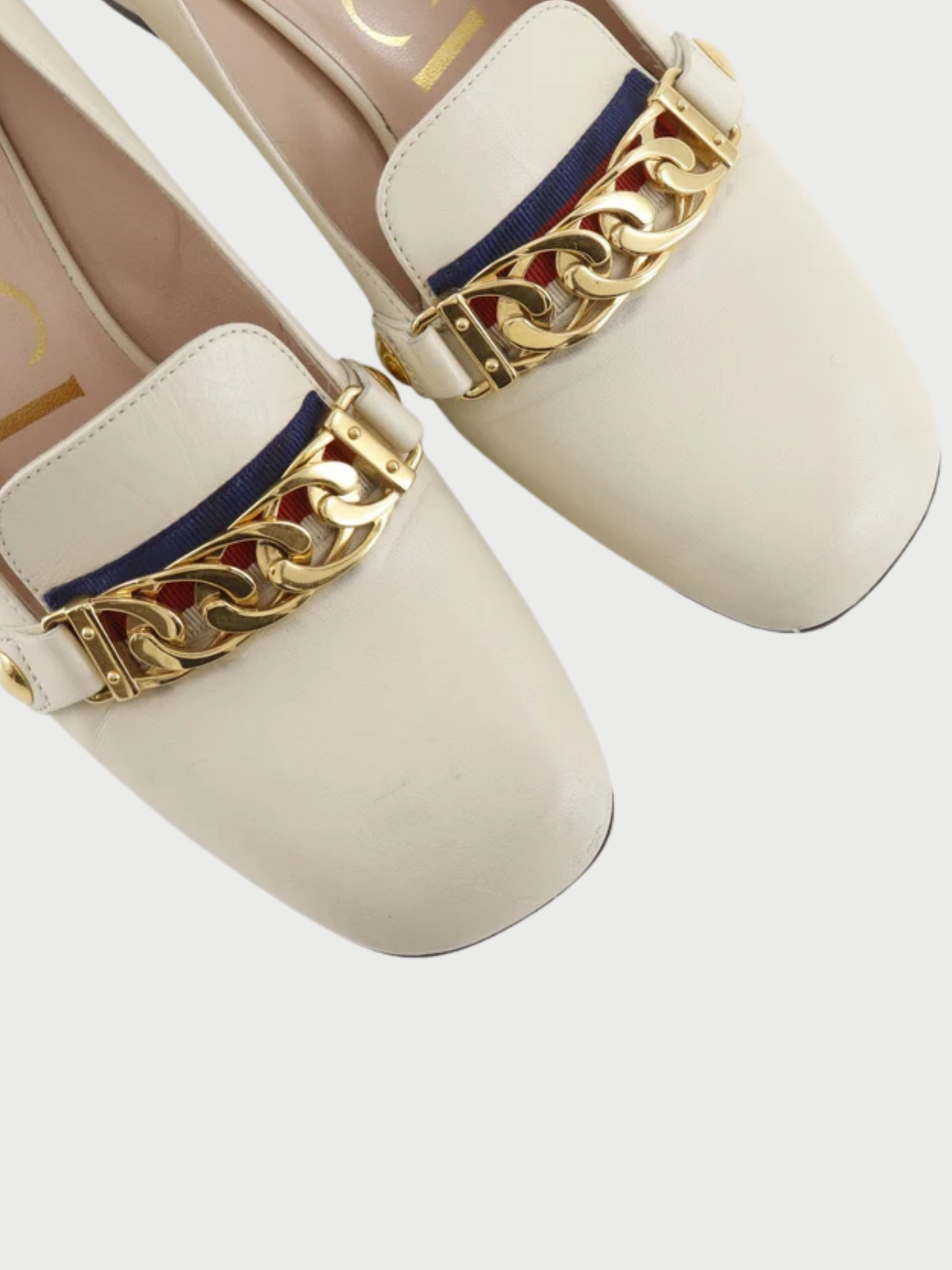 Gucci 2010s Ivory Leather Sylvie Chain Pumps