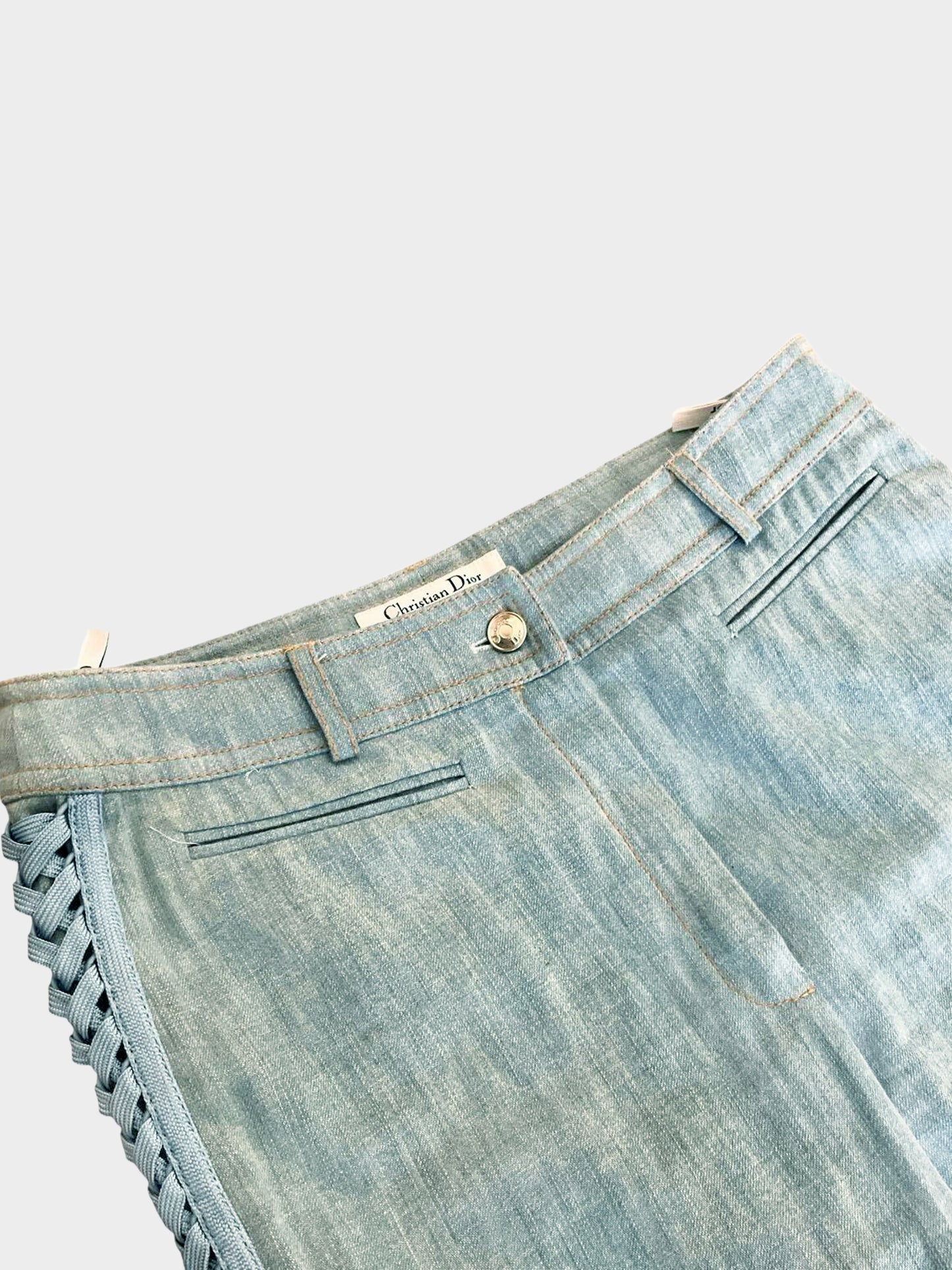 Christian Dior FW 2002 Denim Lace-up detail Flared Pants