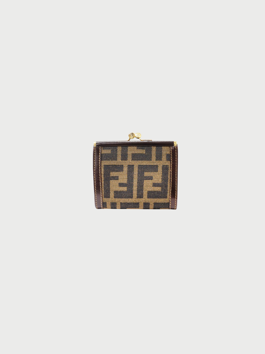 Fendi 2000s Brown Leather Zucca Coin Case