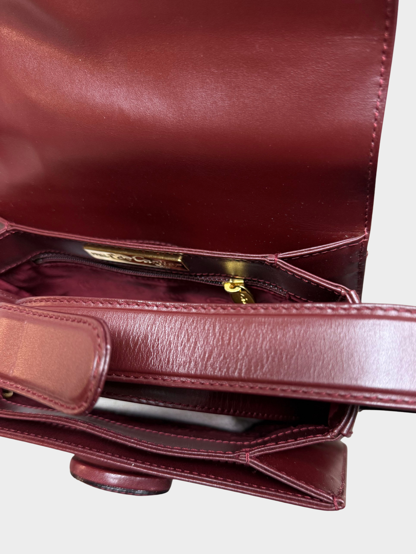 Cartier 1980s Bordeaux Calfskin Must de Cartier Flap Shoulder Bag