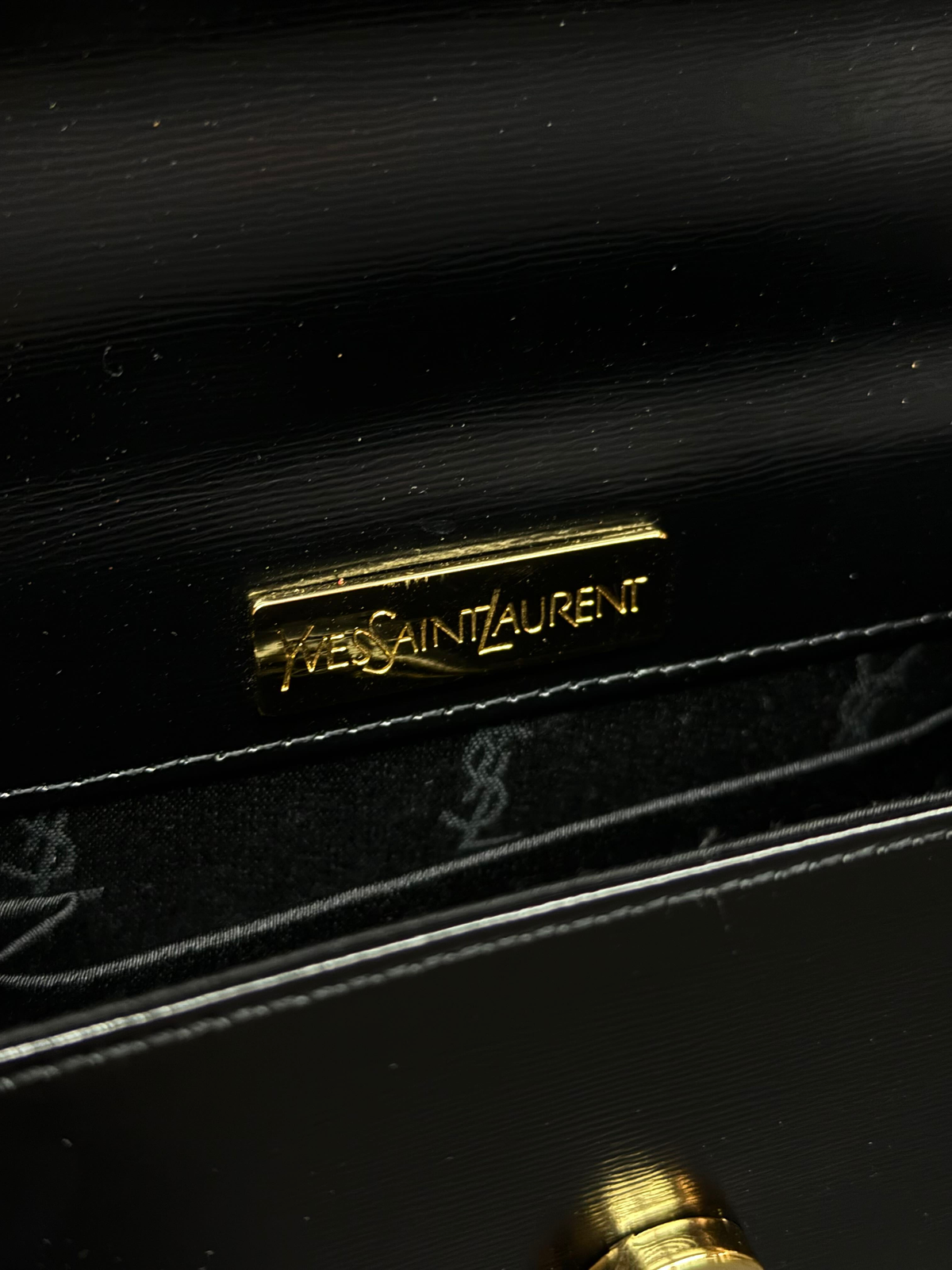 Yves Saint Laurent 1990s Black Leather Logo Charm 2-Way Handbag