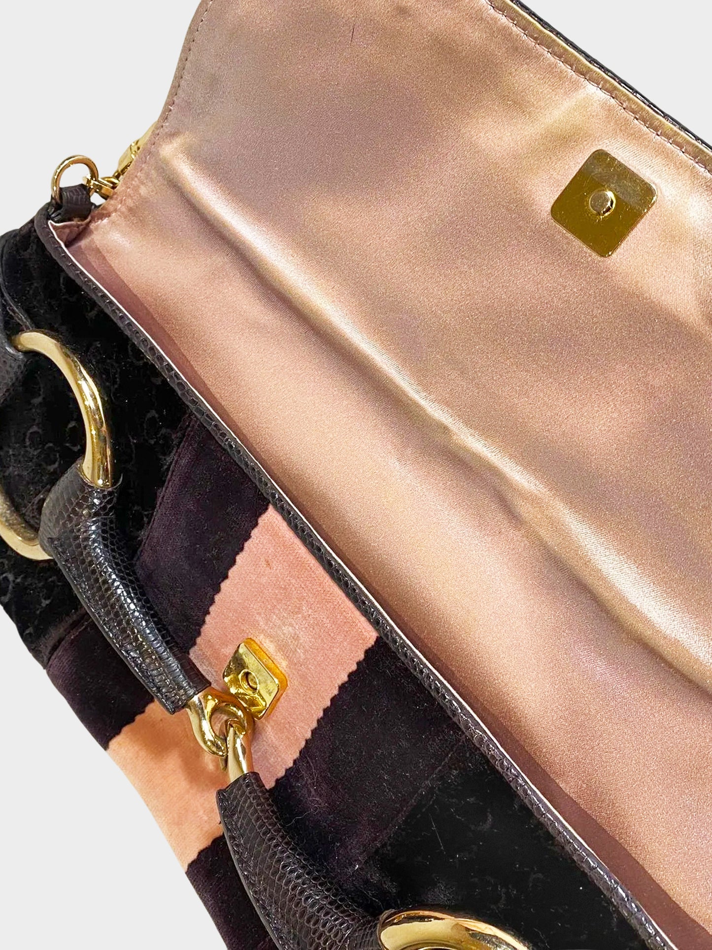 Gucci by Tom Ford 2000s Purple and Pink Velevet with Lizard Leather GG Monogram Horsebit Bag