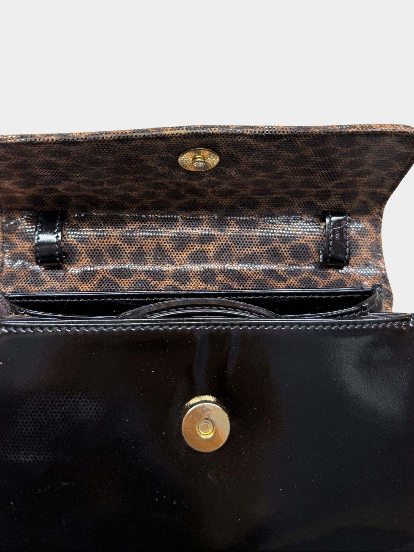 Loewe 1990s Black Leopard Velazquez Twist Handle Handbag