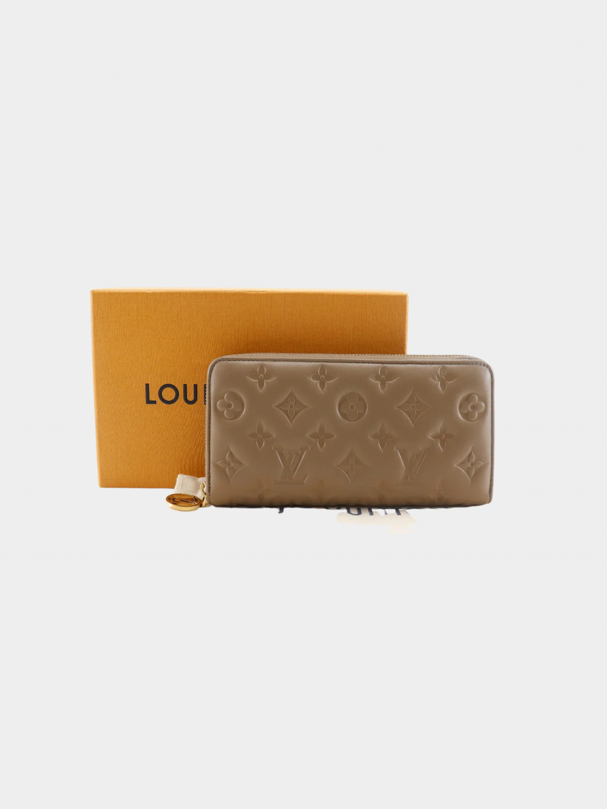 Louis Vuitton 2020s Taupe Beige Lambskin Monogram Coussin Zippy Wallet