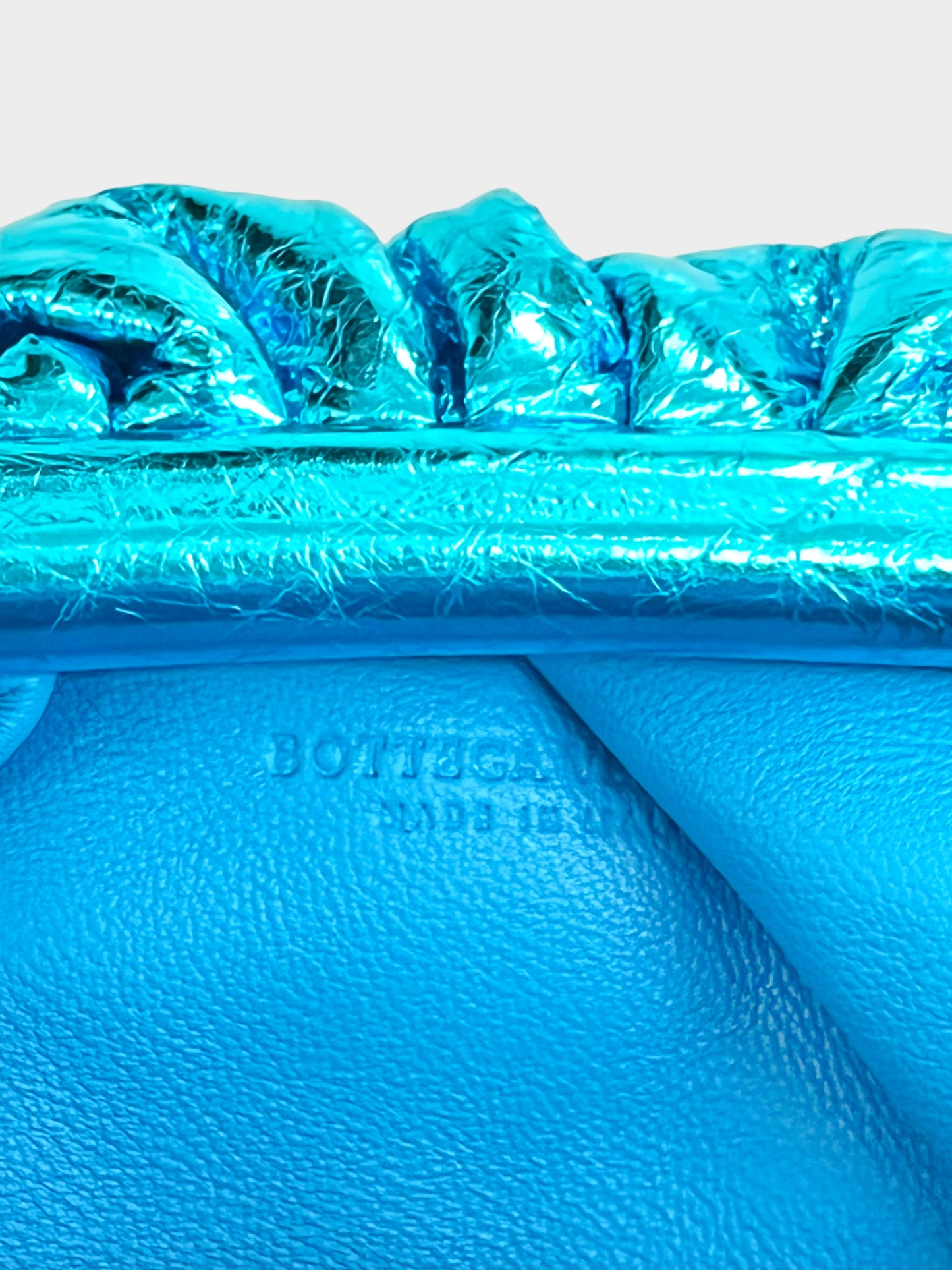 Bottega Veneta 2019 Metallic Turquoise Leather Mini Pouch with Strap