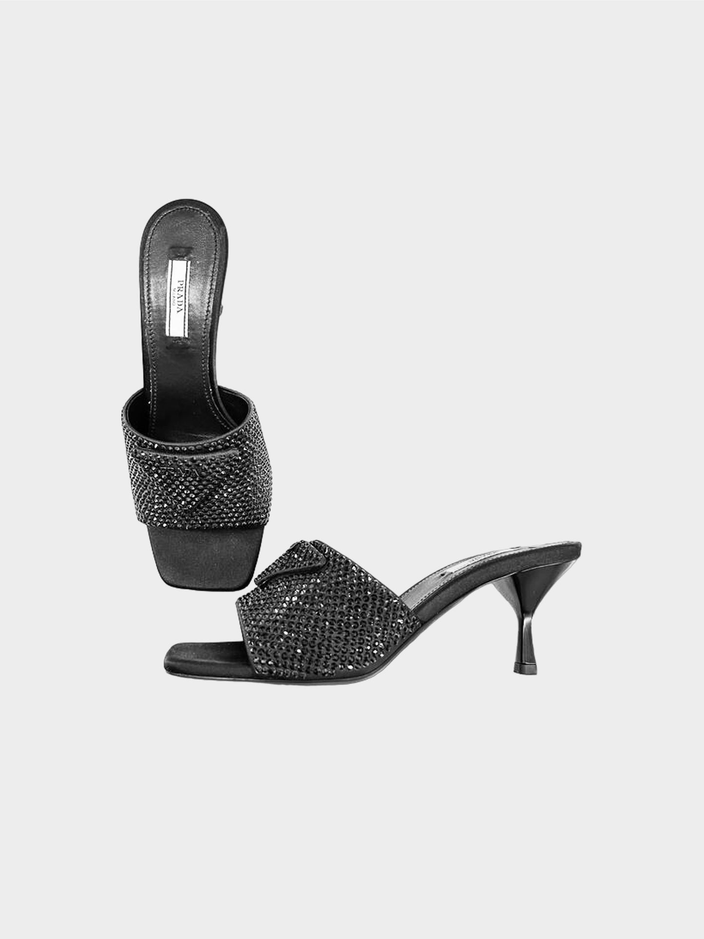 Prada SS 2022 Black Satin Swarovski Heeled Mules