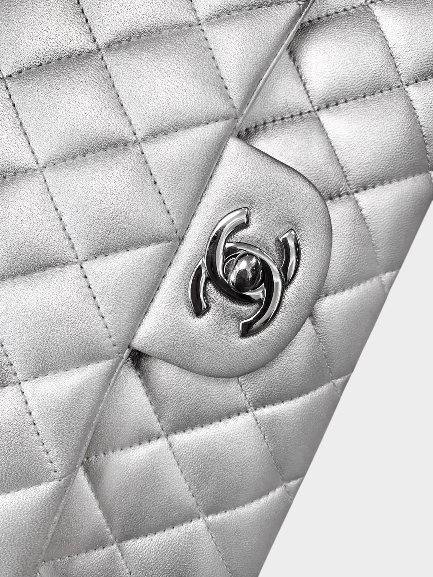 Chanel 2009-2010 Metallic Silver Classic Medium Double Flap Bag
