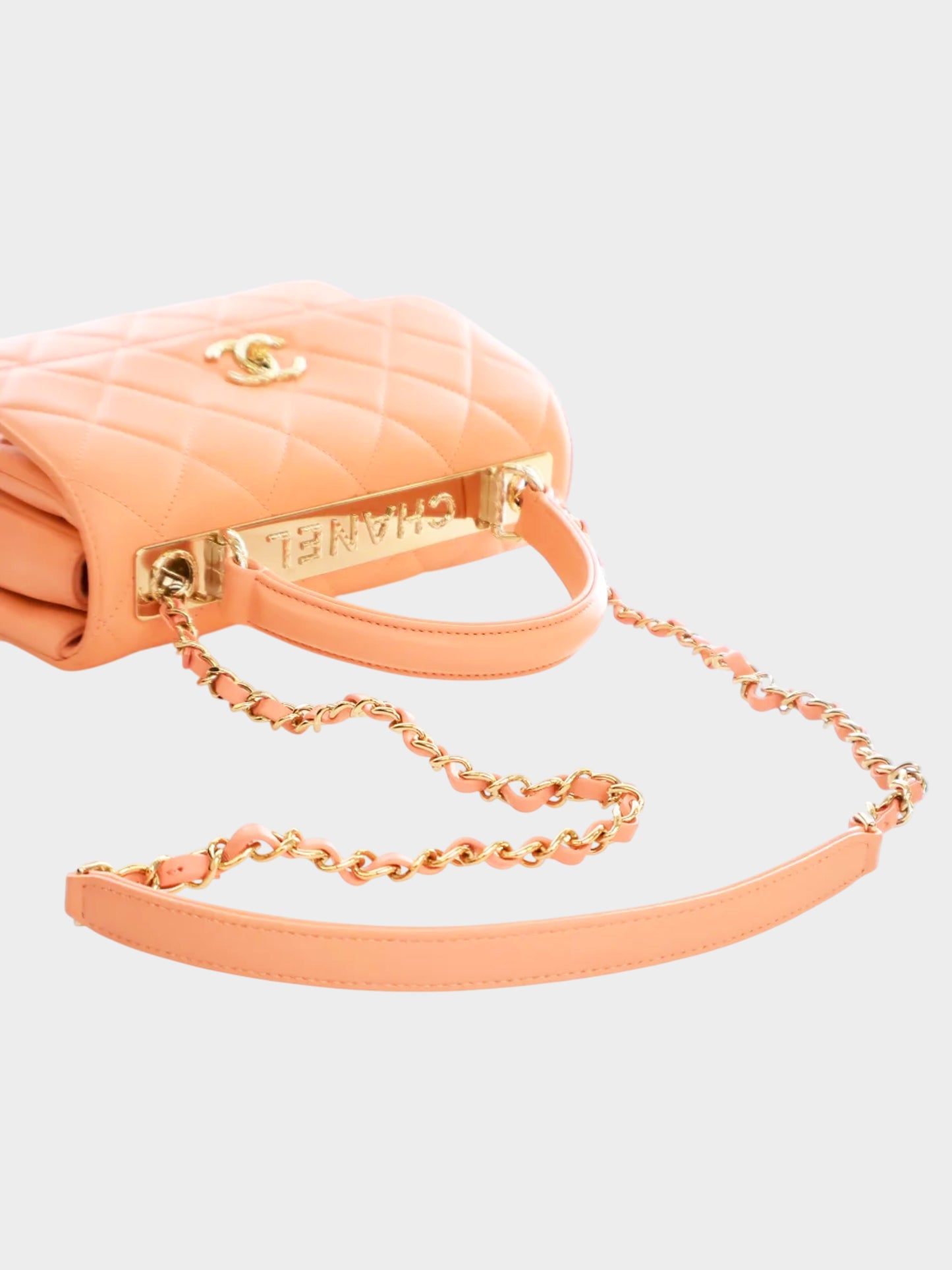 Chanel 2019 Orange Lambskin Trendy CC Small Top Handle Bag