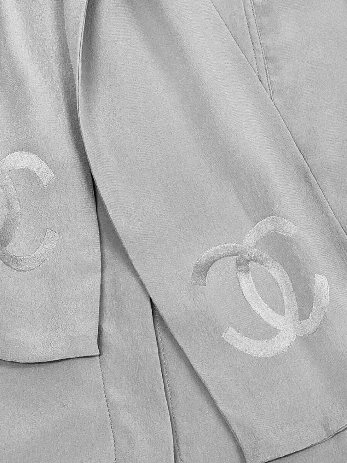 Chanel 1980s-1990s Grey Silk CC Ascot Blouse