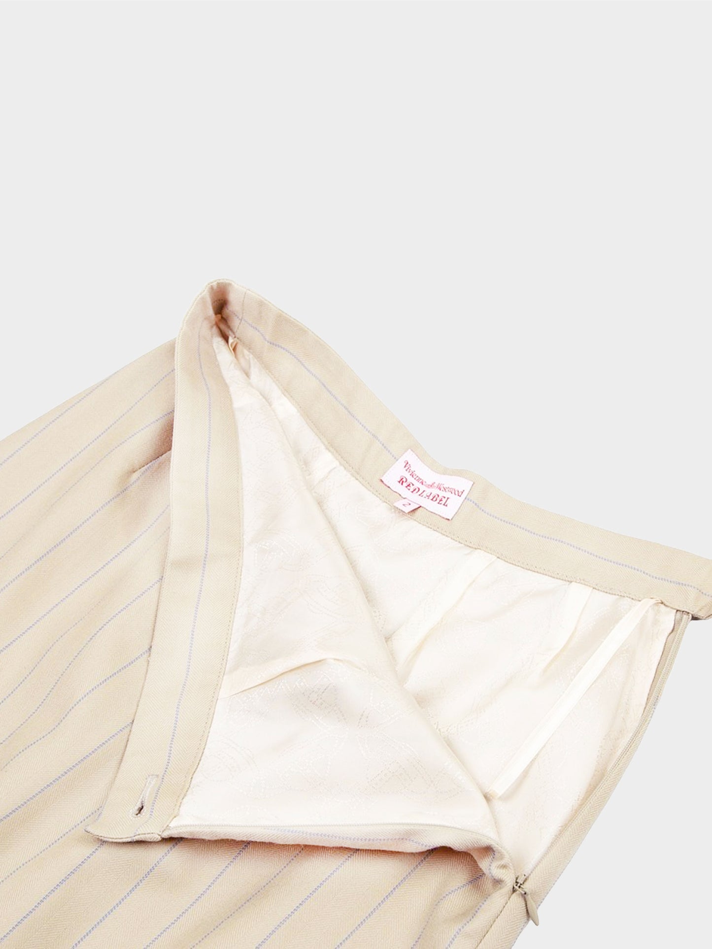 Vivienne Westwood 1990s Beige Pinstripe Pleated Wool Skirt