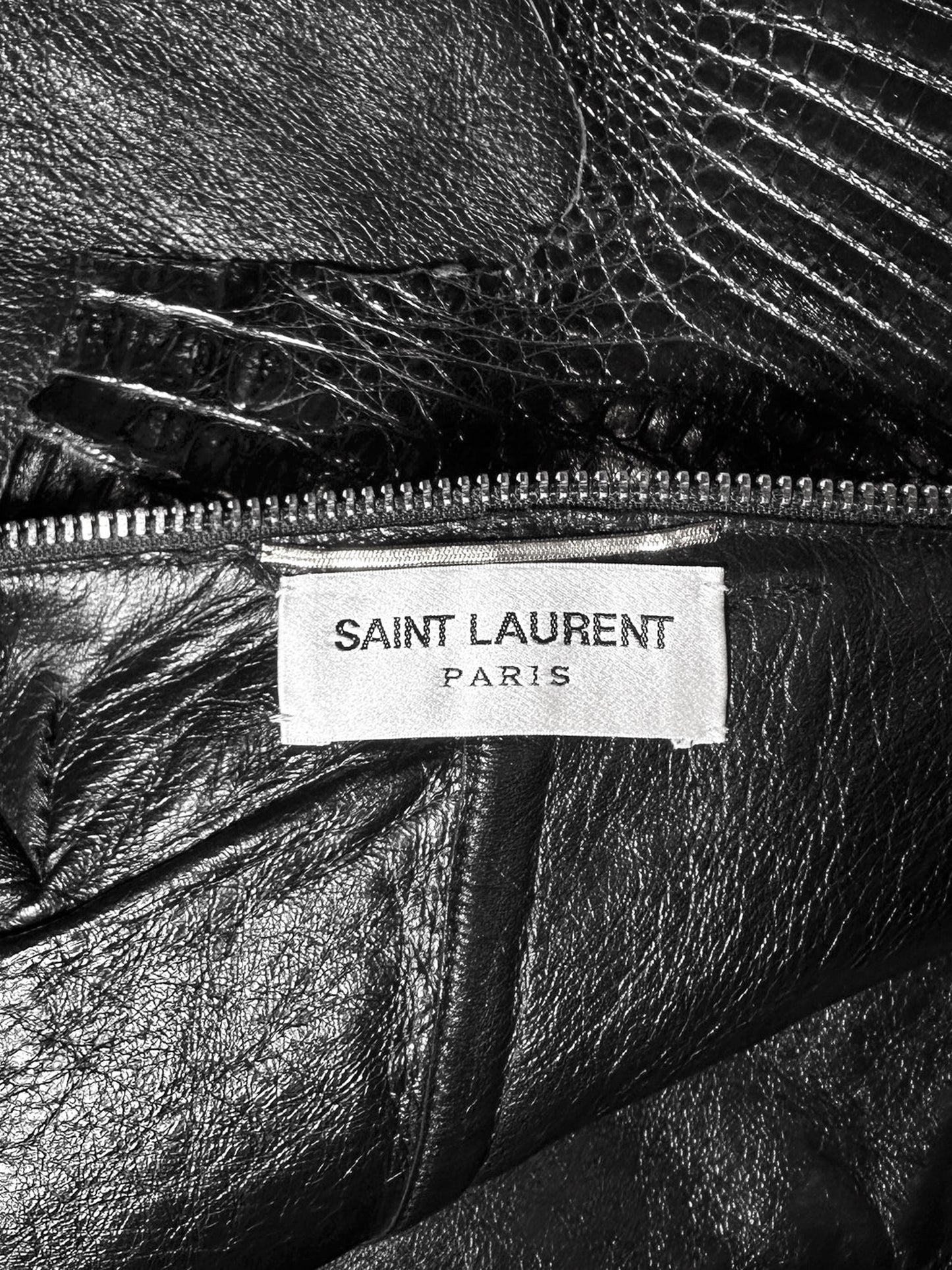 Yves Saint Laurent FW 2015 Black Caiman Mini Leather Skirt