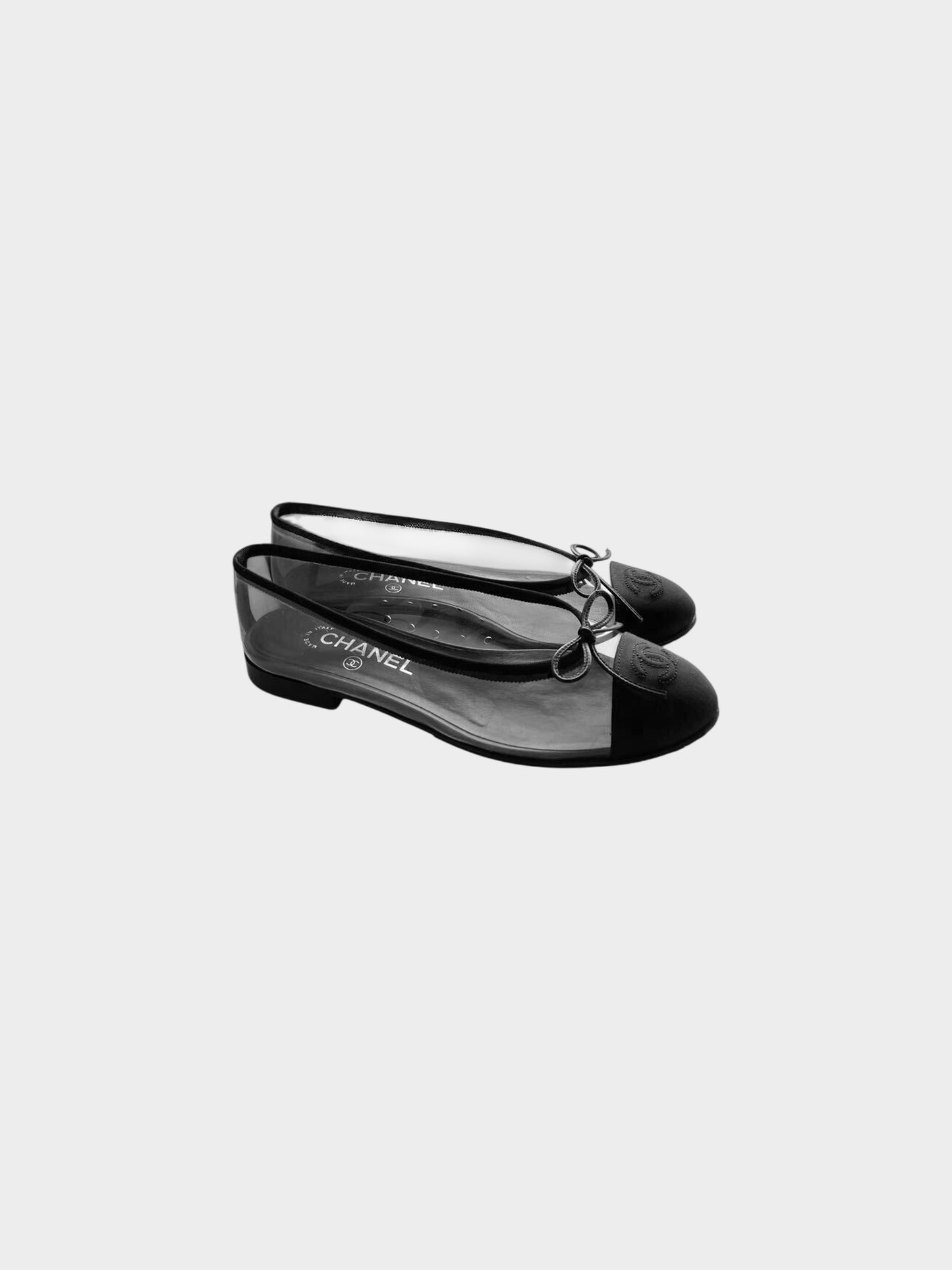 Chanel SS 2018 Black and Transparent PVC Bow and CC Ballerina Flats