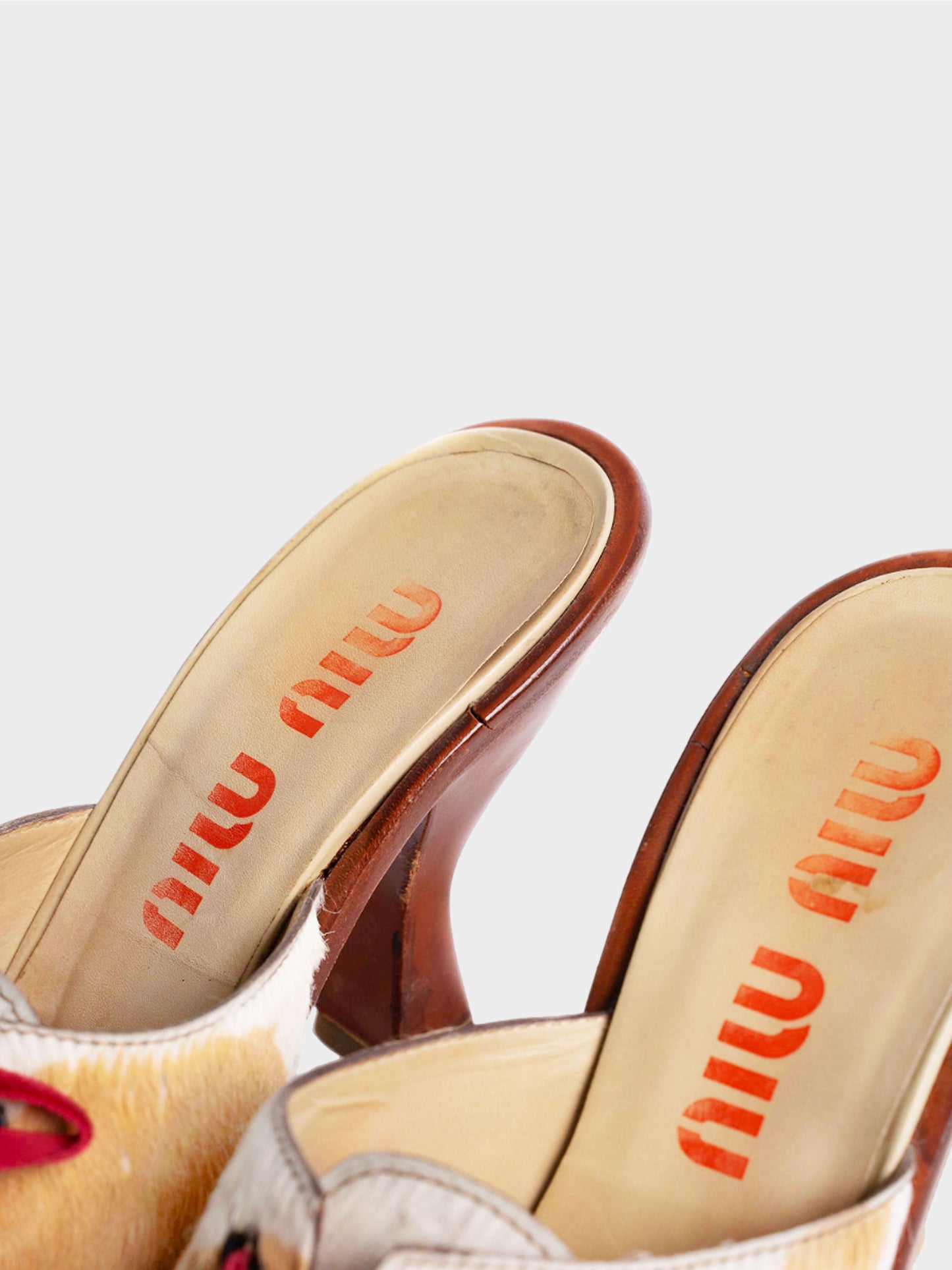 Miu Miu SS 1998 Beige Cowhide Wooden Heels