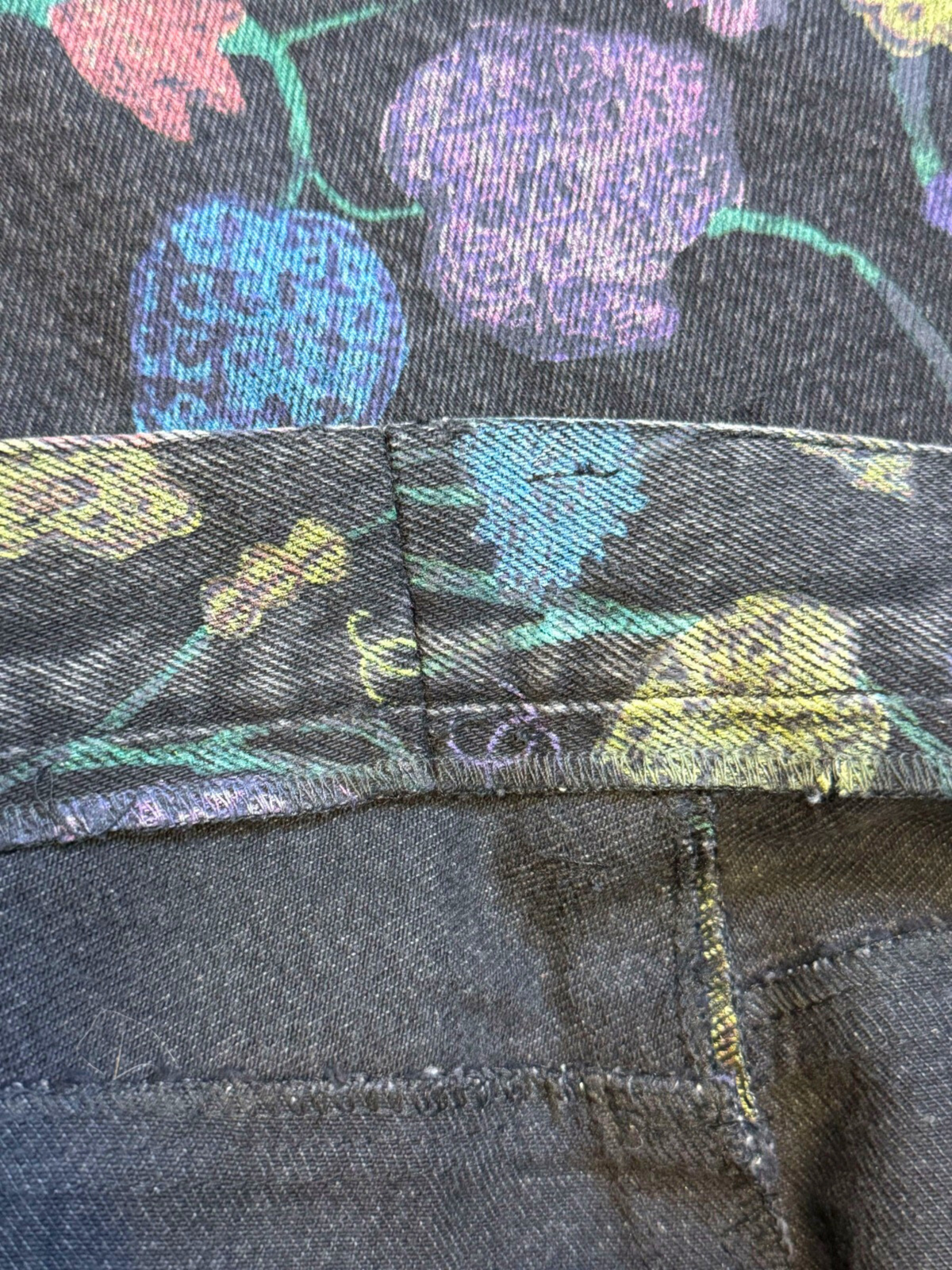 Chanel 2000s Black Multicolor Floral Print Jeans