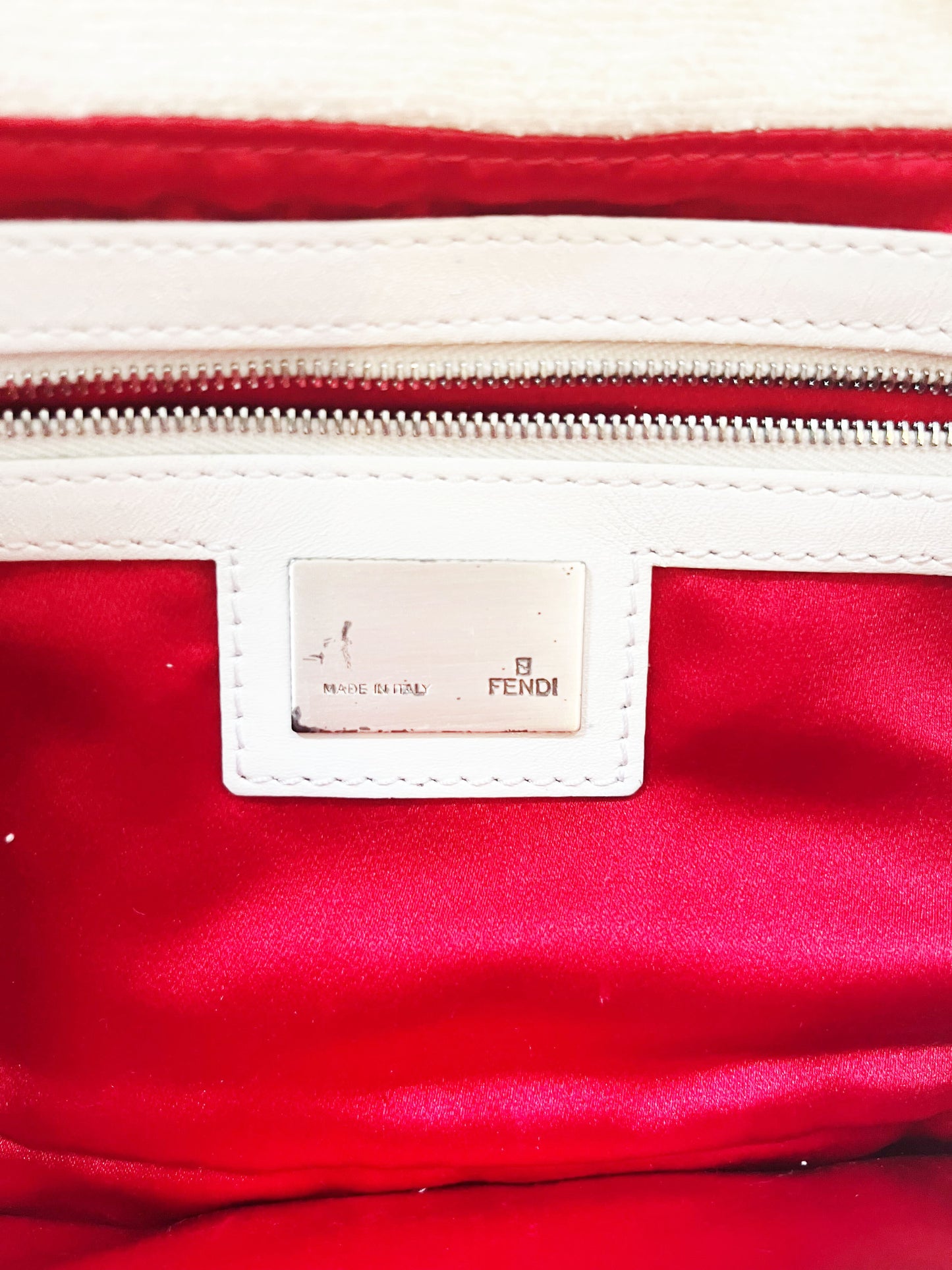 Fendi 2000s Rare White and Red Embroidered Baguette