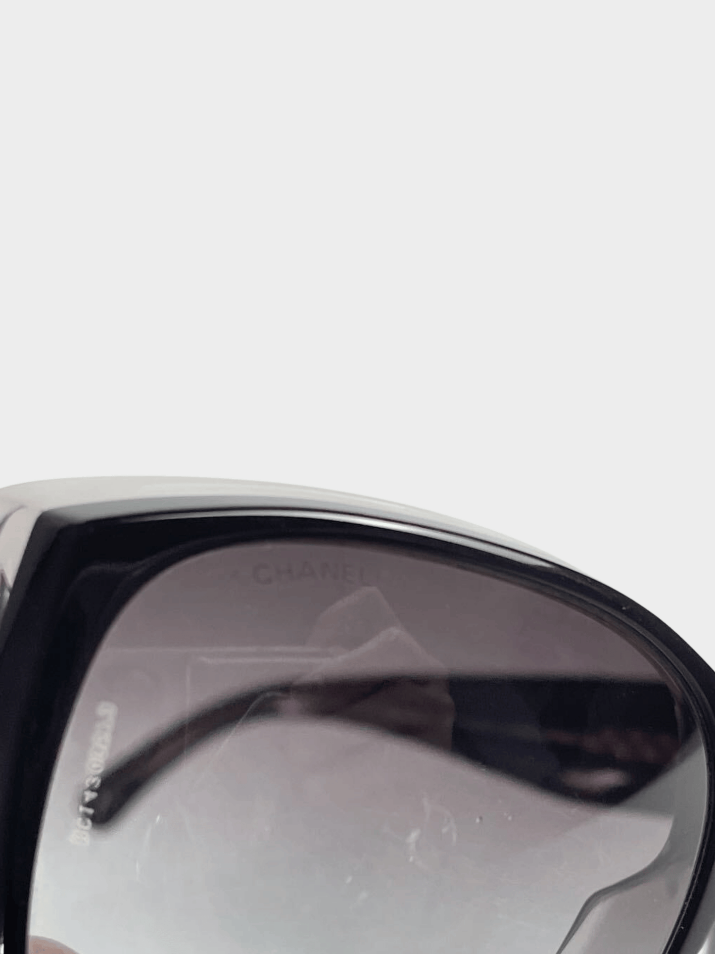 Chanel 2000s Black Frame Gradient Tint CC Logo Sunglasses