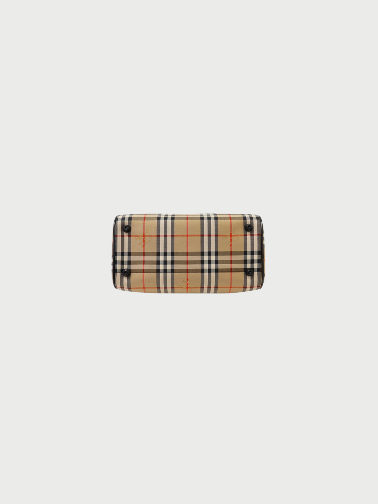 Burberry 2000s Beige Black Check Canvas Leather Boston Bag