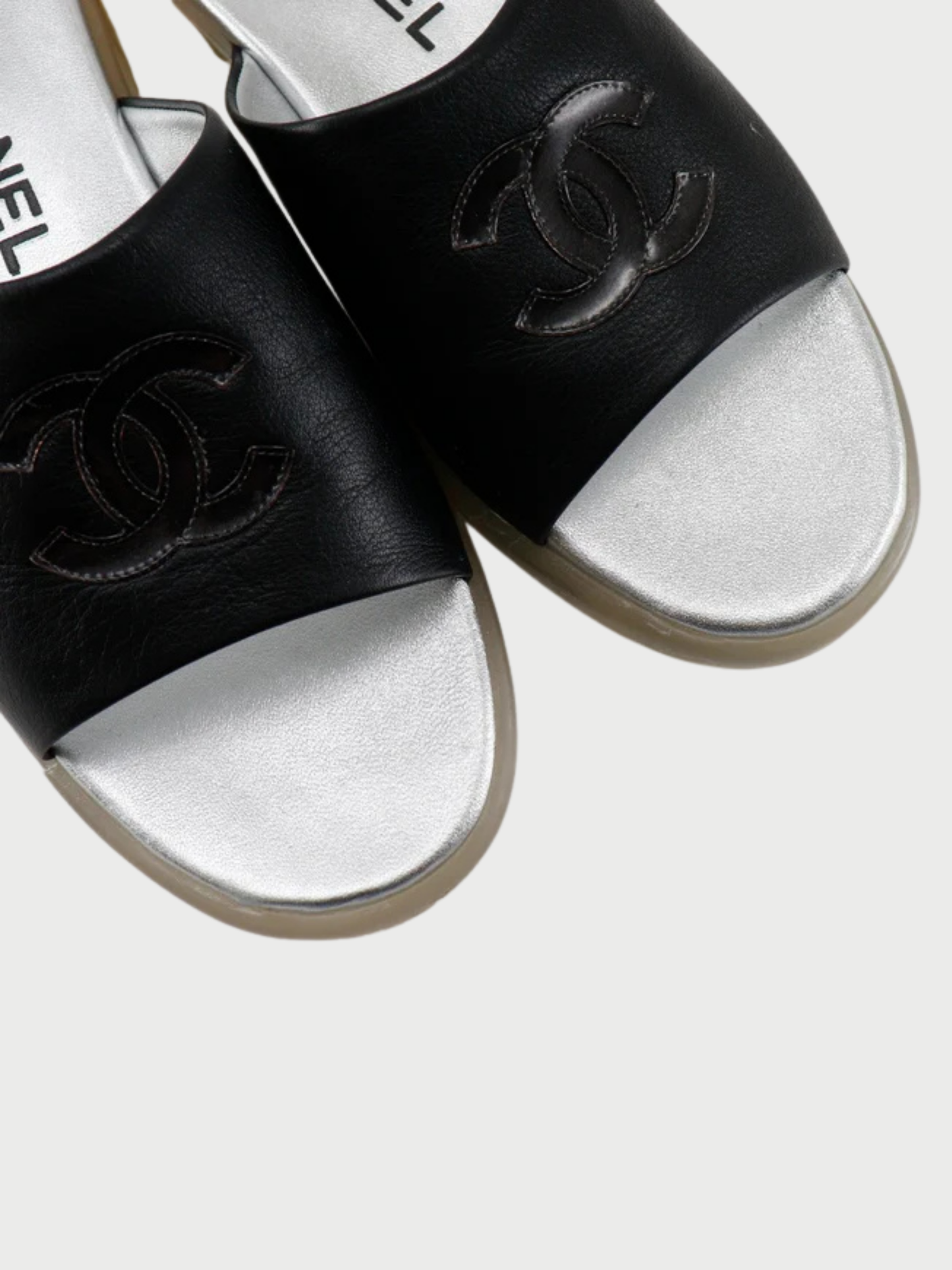 Chanel 2005 Coco Mark Black Strap Sandal Flats