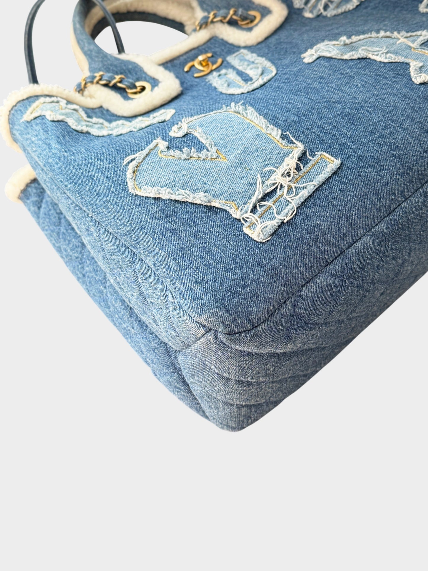 Chanel 2019 Denim Blue Paris-Egypt and Shearling Hieroglyph CC Tote Bag