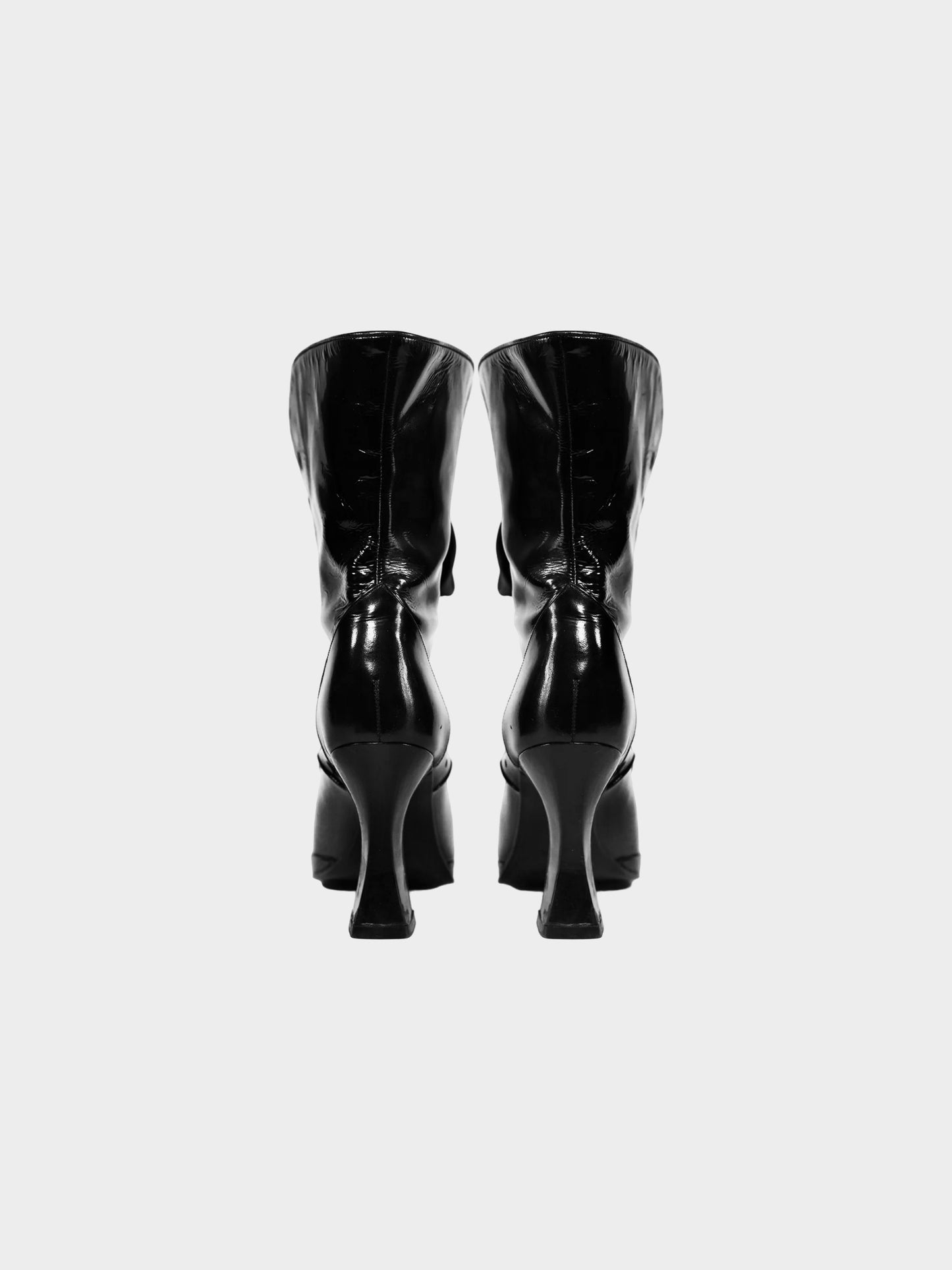 Chanel FW 1994 Black Satin Lace-up Leather Ankle Boots
