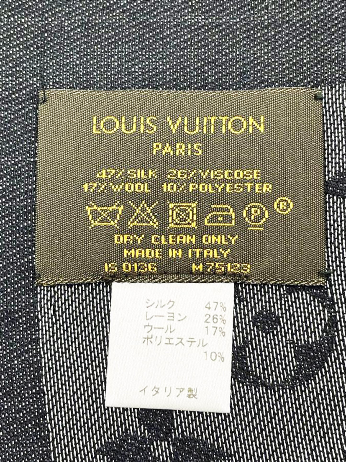 Louis Vuitton 2016 Black Monogram Shine Silk Shawl