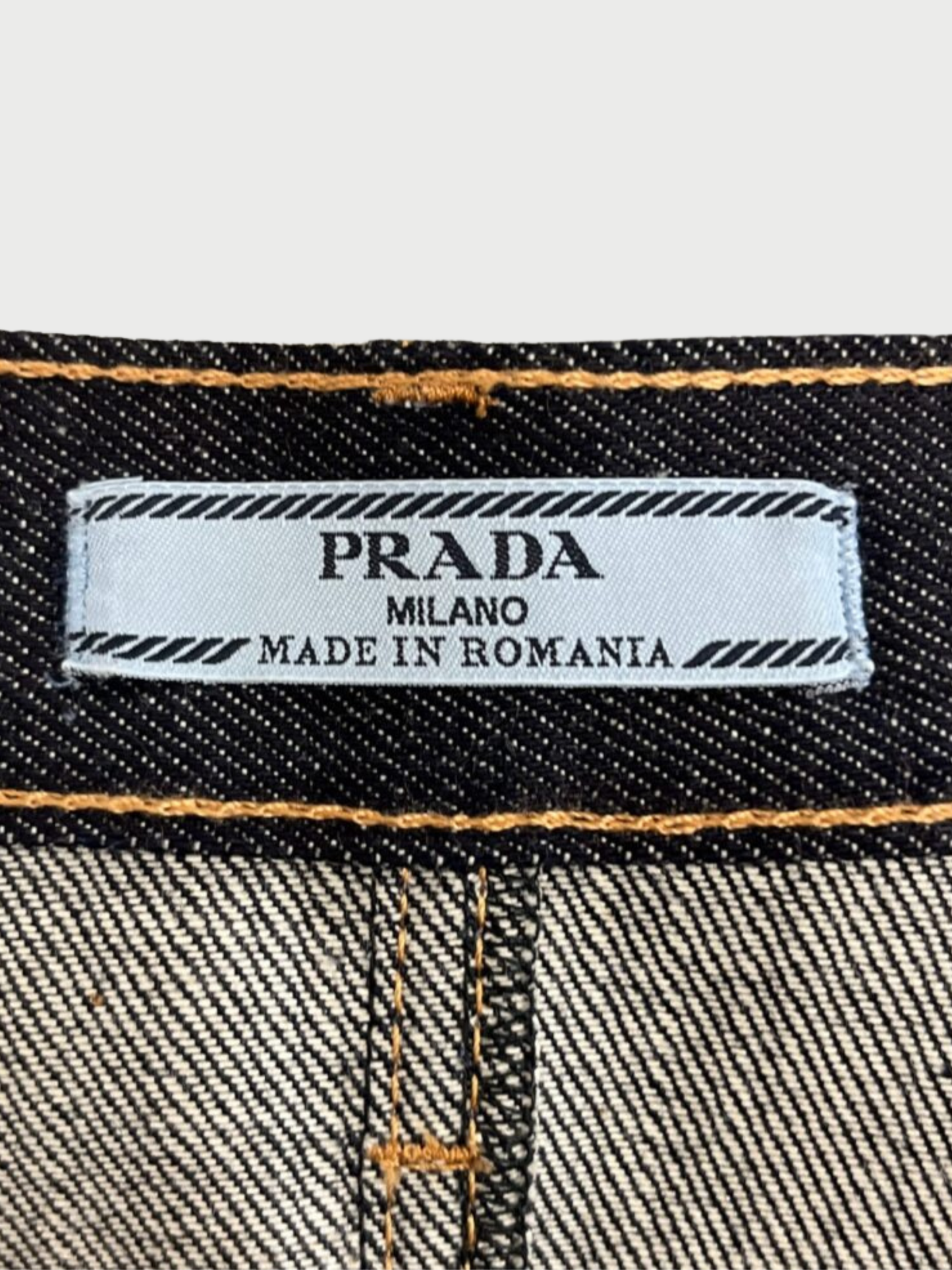 Prada 2020s Indigo Denim Brand-Plaque Low-Rise Mini Skirt