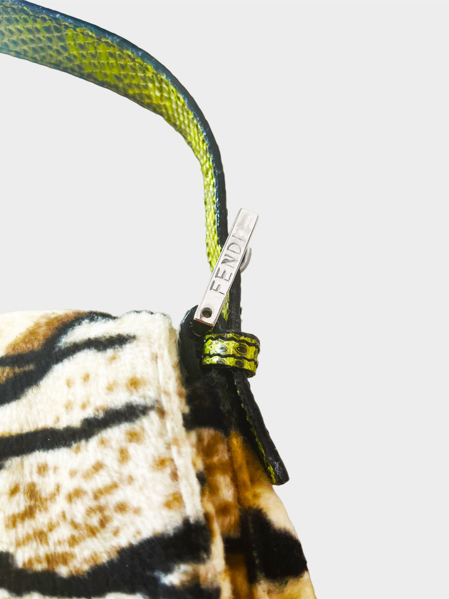 Fendi 2000s Zebra and Green Python Baguette