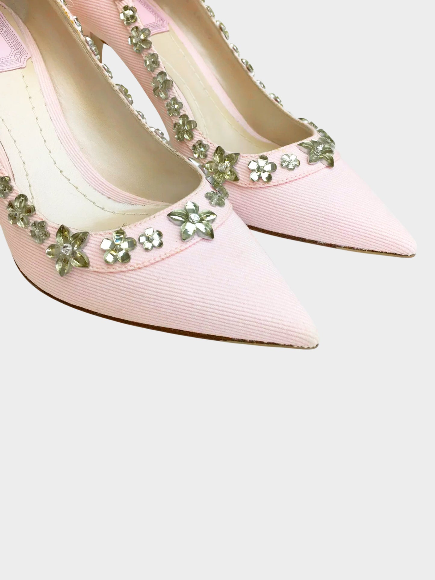 Christian Dior 2016 Light Pink Denim Crystal Garland Studded Heels