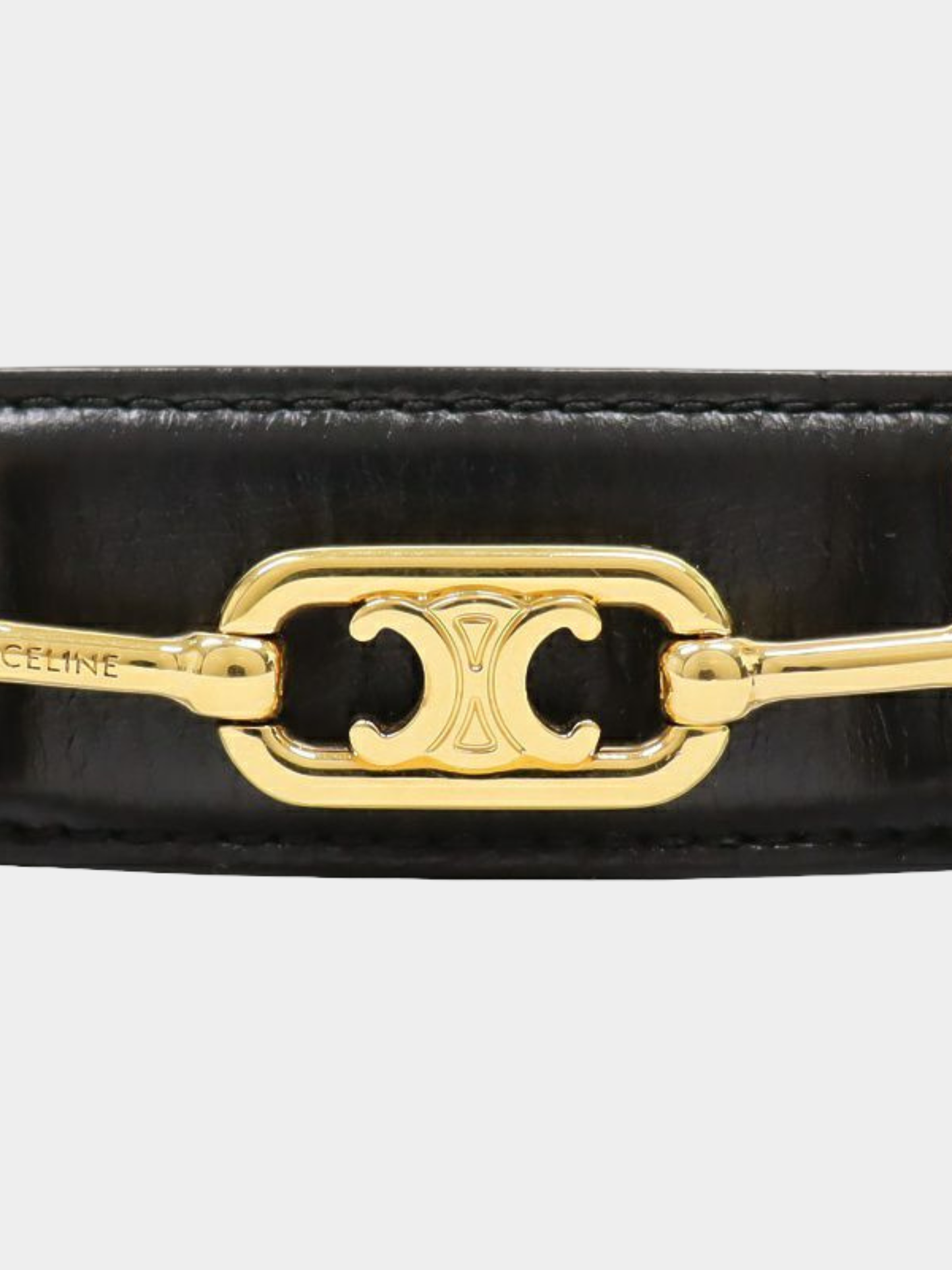 Celine 2000s Black Leather Gold Triomphe Belt