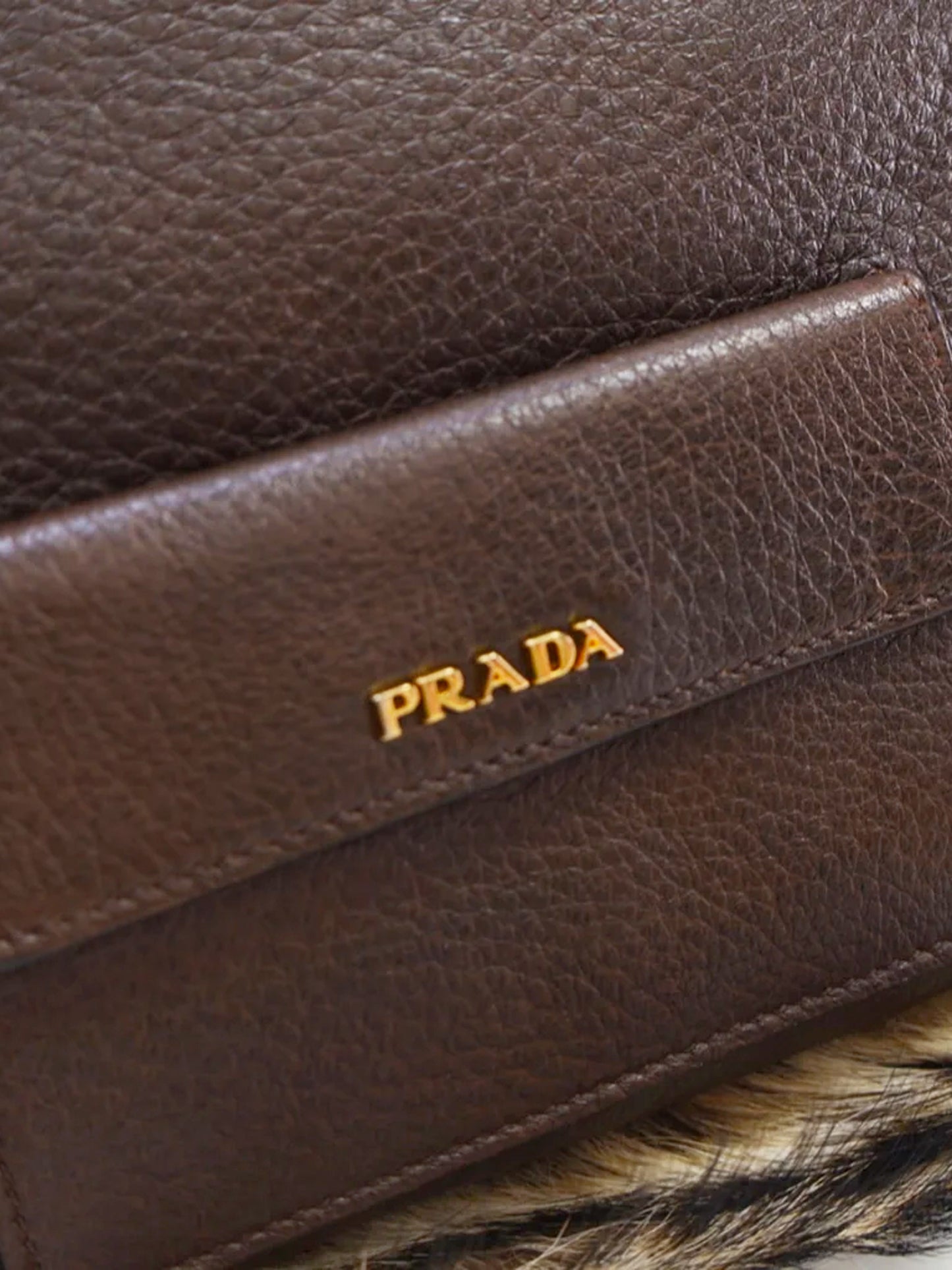Prada 2010s Brown Fox Fur and Leather Crossbody Bag