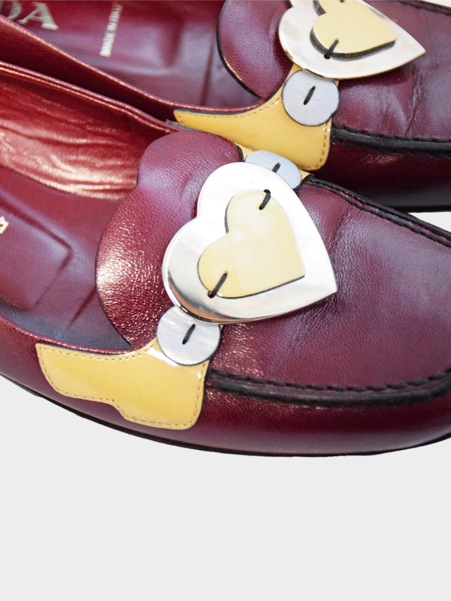 Prada Late 1990s Burgundy Leather Heart Loafers
