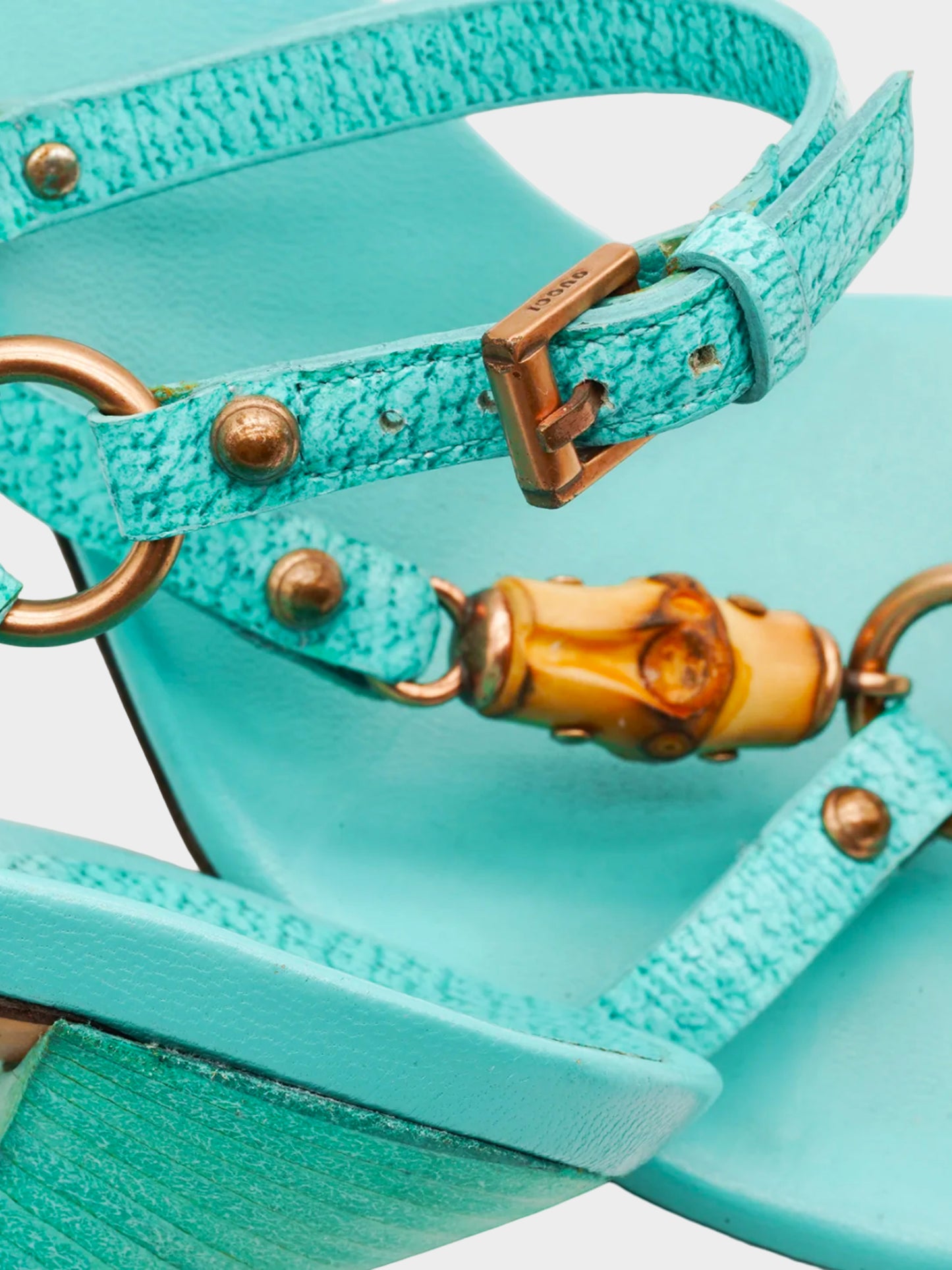 Gucci 2000s Turquoise Grained Leather Heeled Sandals