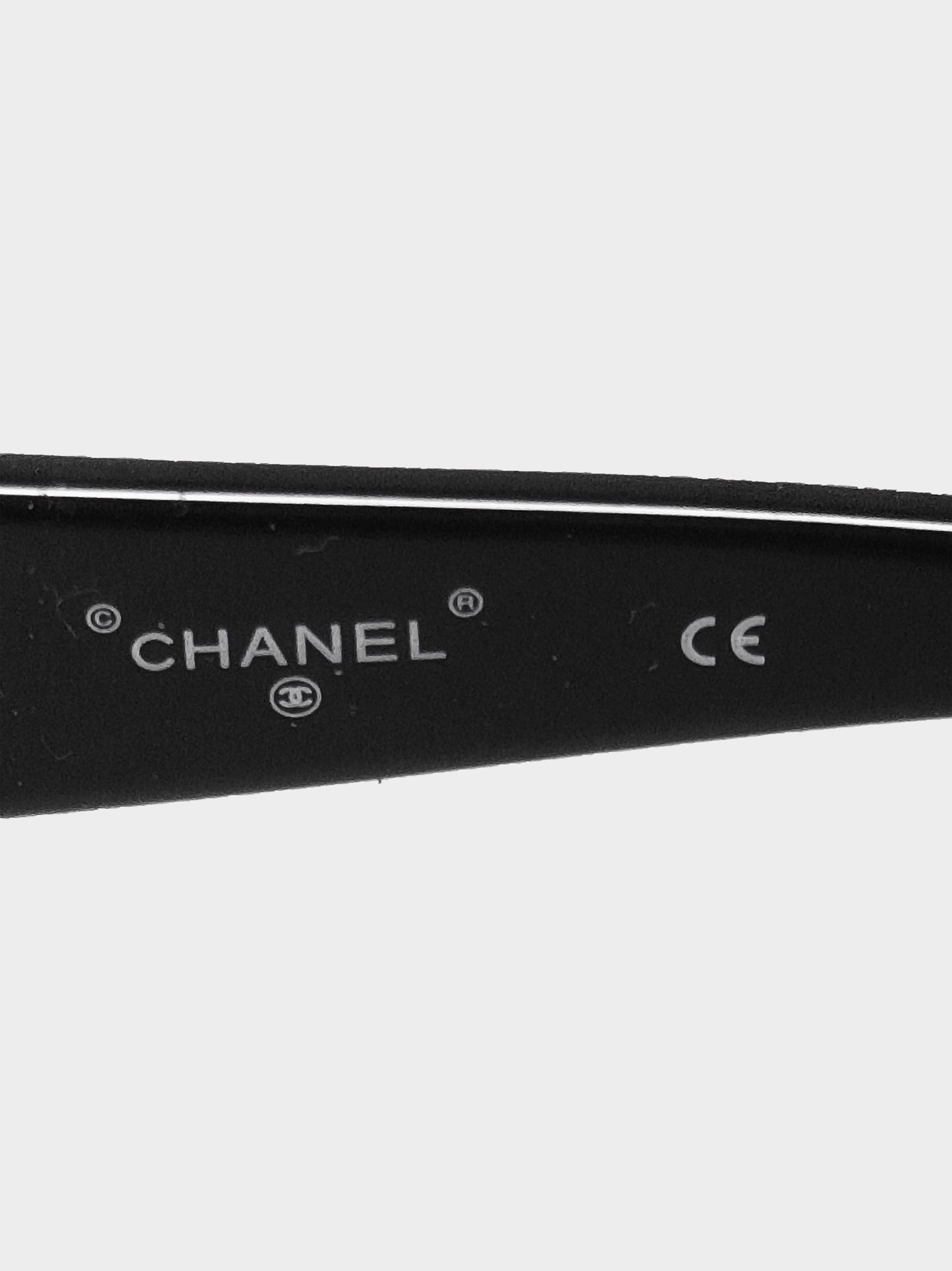 Chanel 2000s Black and Khaki Oval Sunglasses