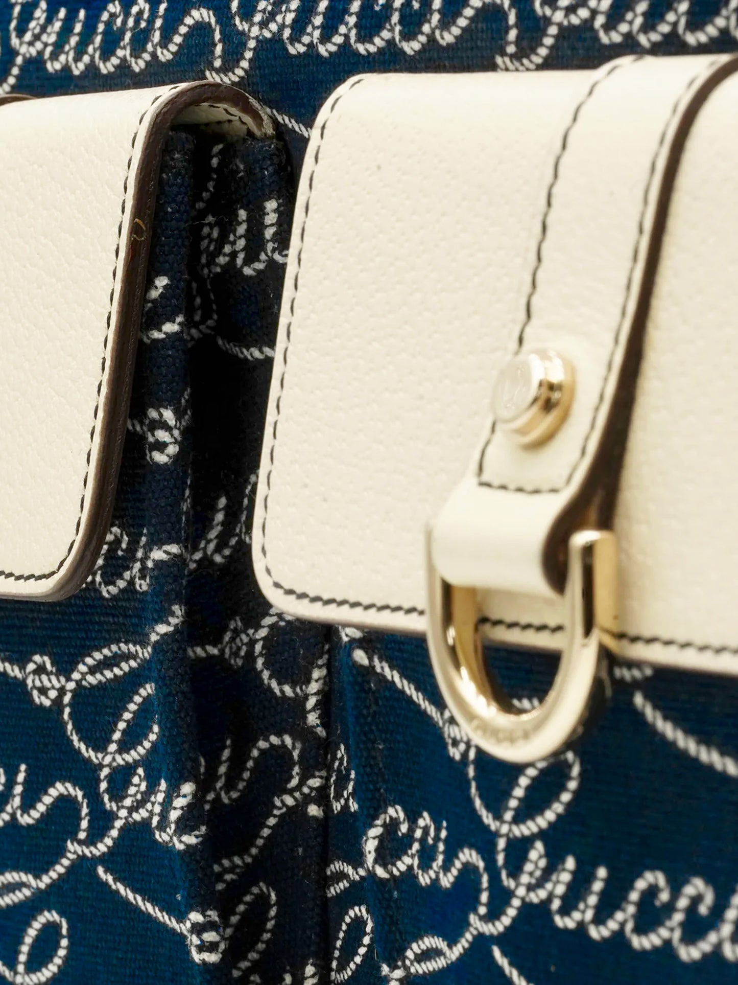 Gucci 2010s Navy and Cream Canvas and Leather Handbag