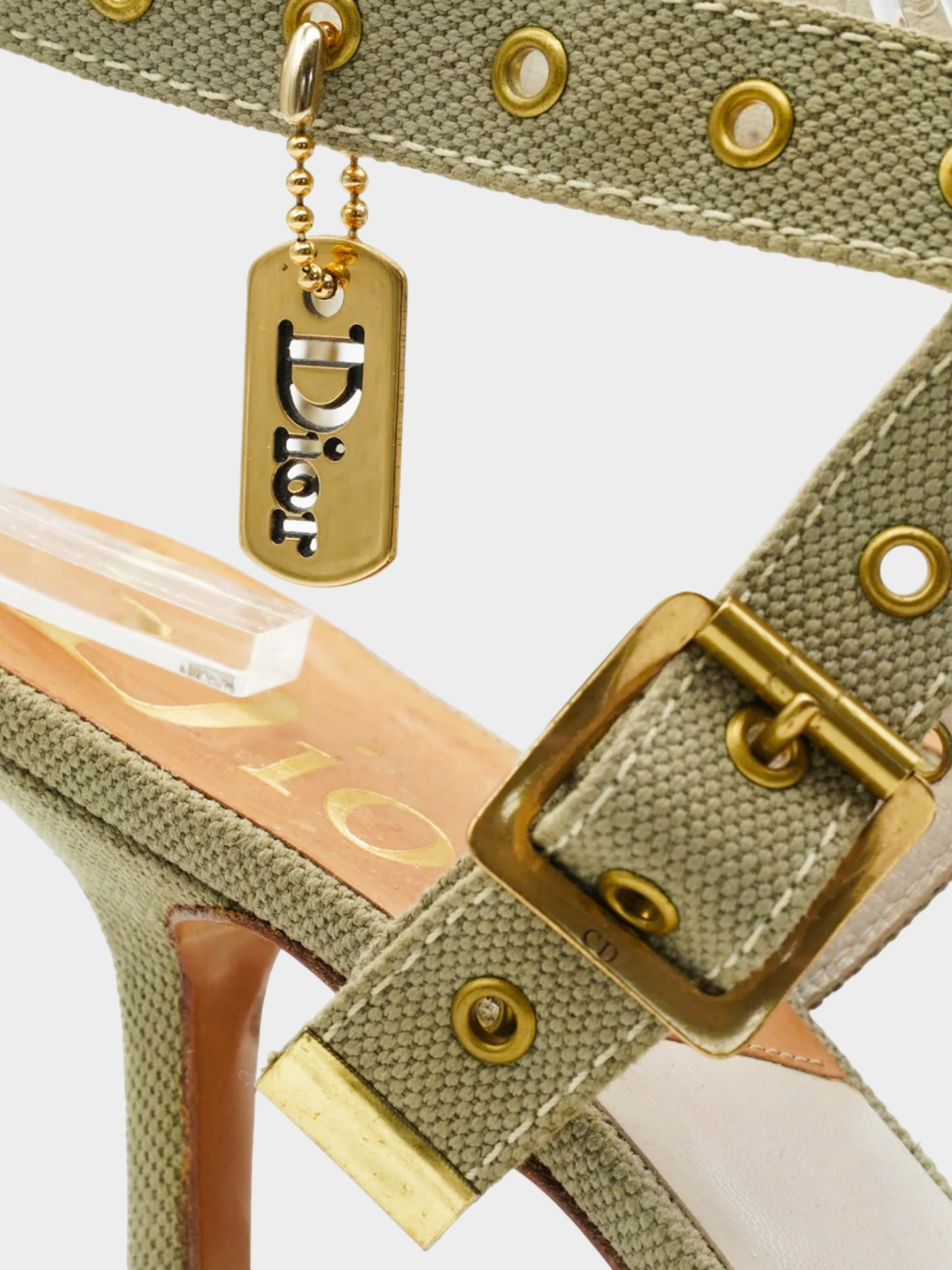 Christian Dior by John Galliano SS 2002 Runway Khaki and Brown Canvas Leather Slingback Pumps