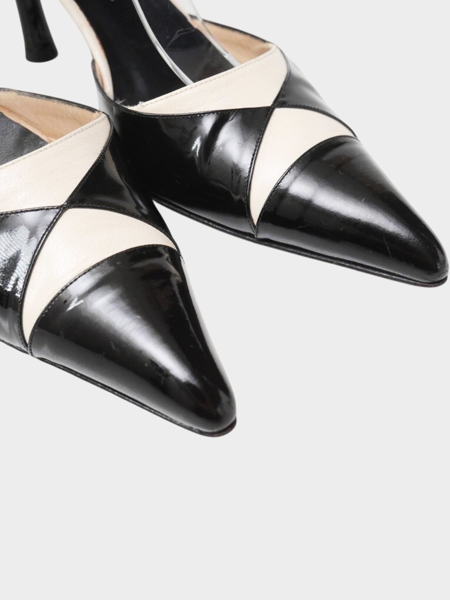 Chanel SS 2003 Black and Ivory Pointed Ankle Laced Heels