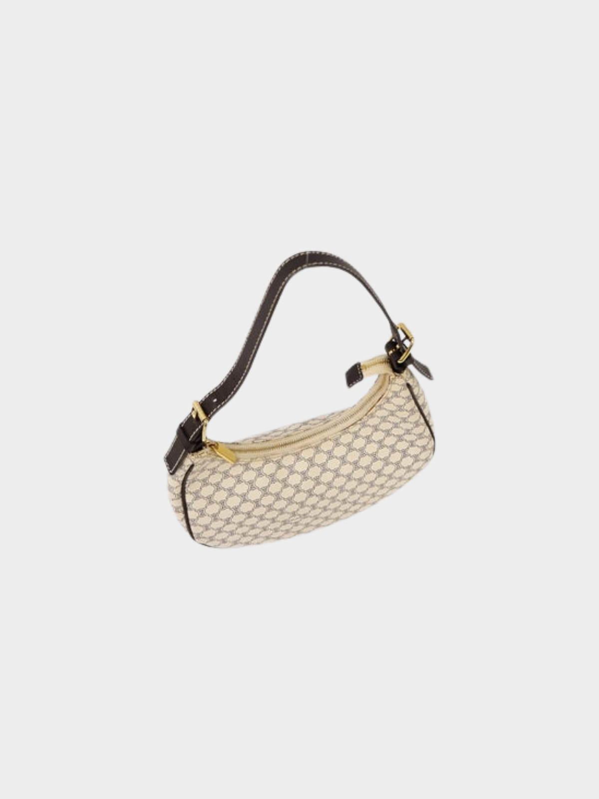 Celine 2000s White Brown Macadam Pattern Hobo One-Shoulder Bag