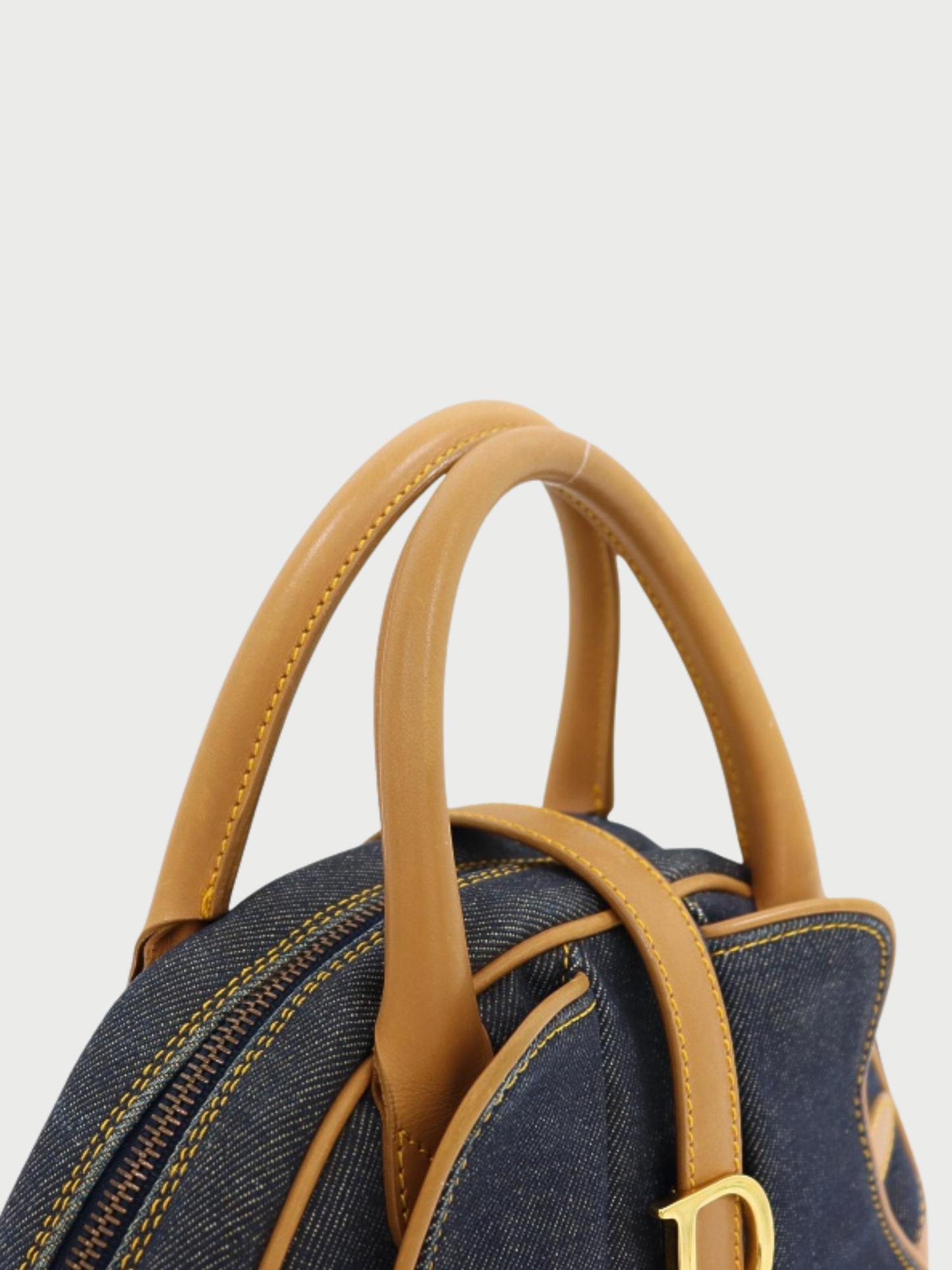 Christian Dior 2000s Indigo Beige Denim Leather Saddle Double Handbag