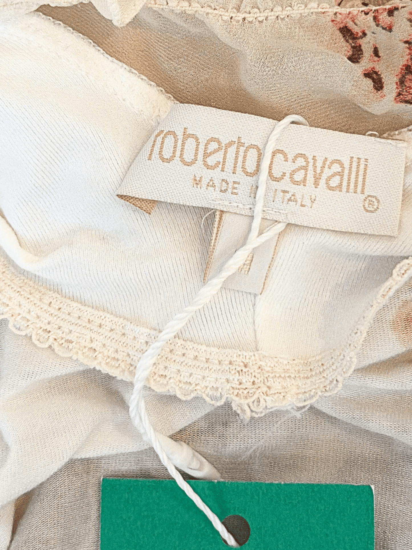 Roberto Cavalli SS 2002 Cream Rose-Printed Top and Midi Skirt Set