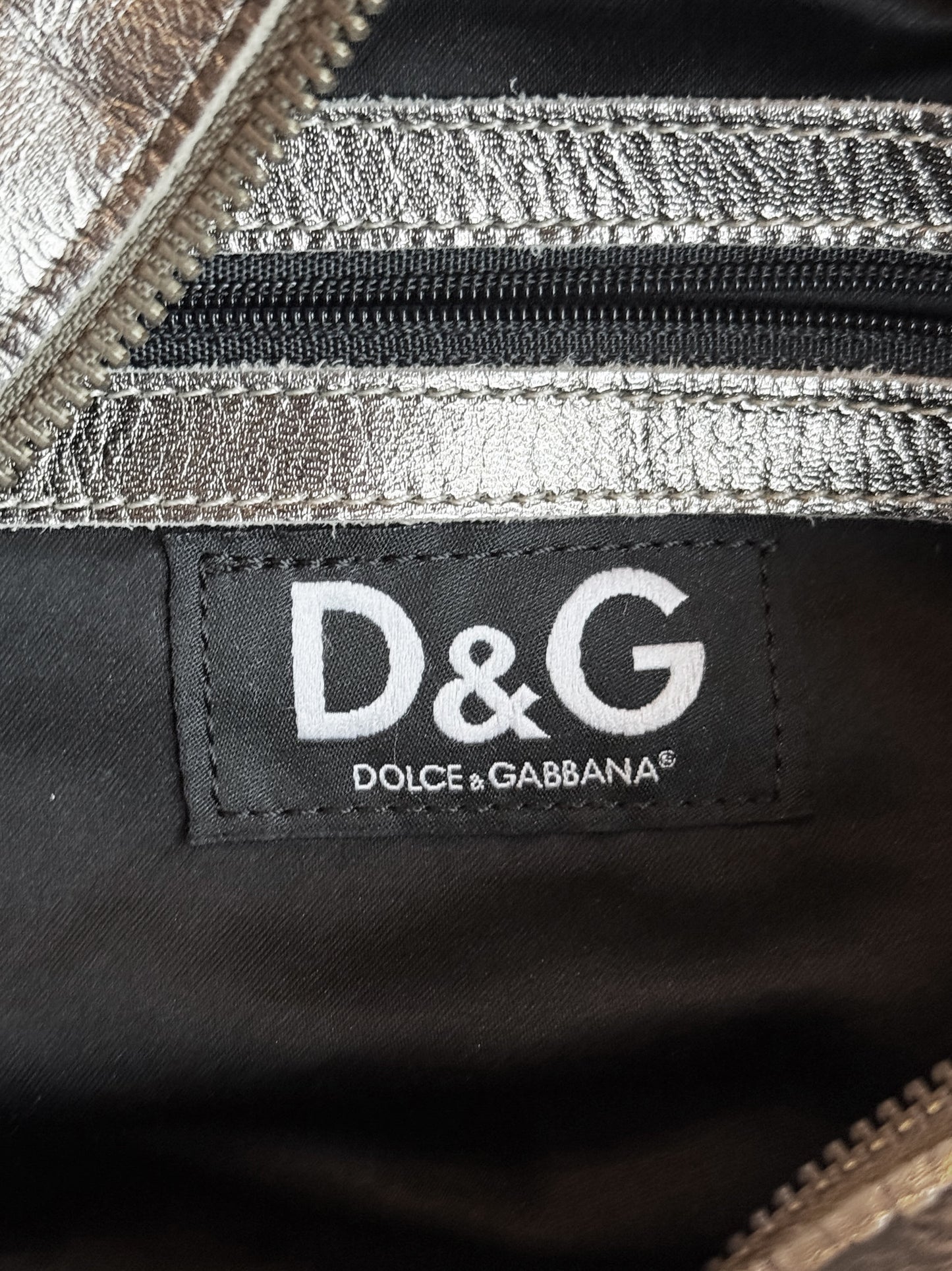 Dolce and Gabbana 2000s Metallic Leather Cow Print Faux Fur Bag